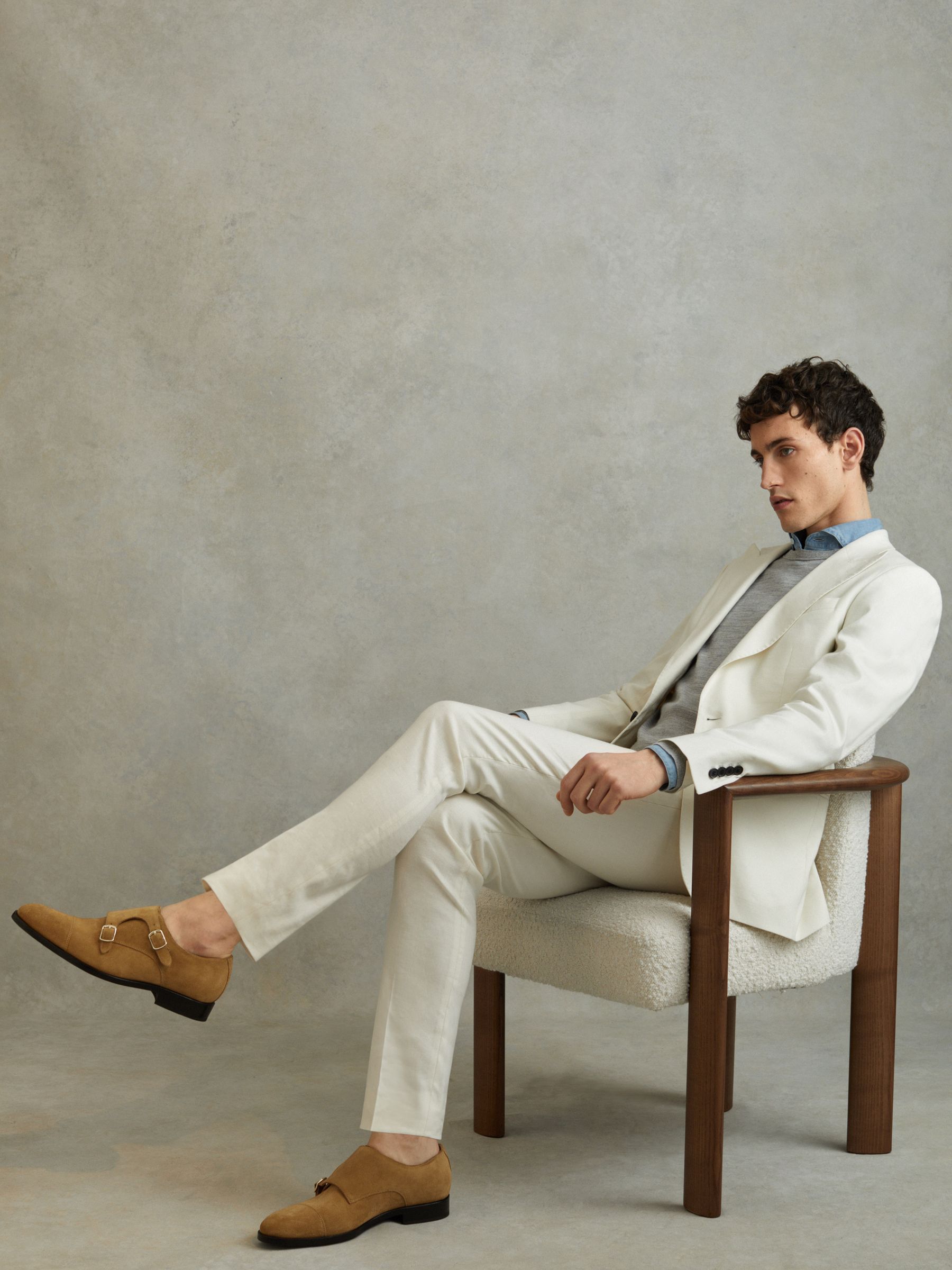 Suede Double Monk Strap Shoes in Stone - Image 2 of 5