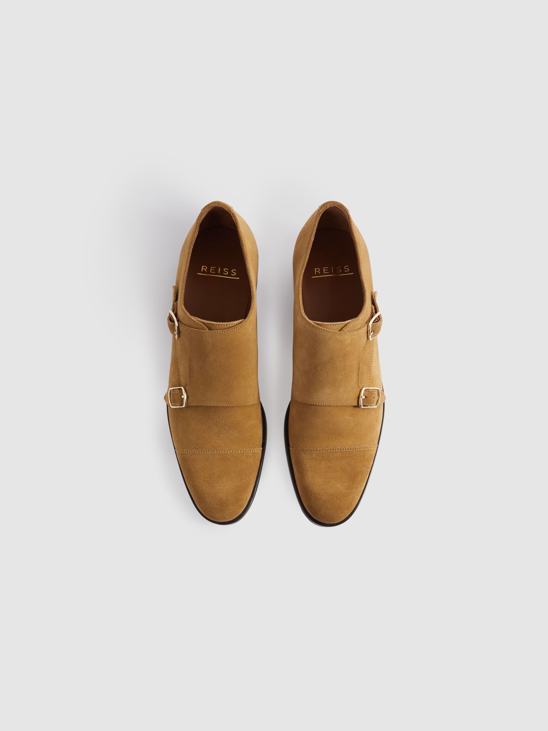 Suede Double Monk Strap Shoes in Stone - Image 3 of 5