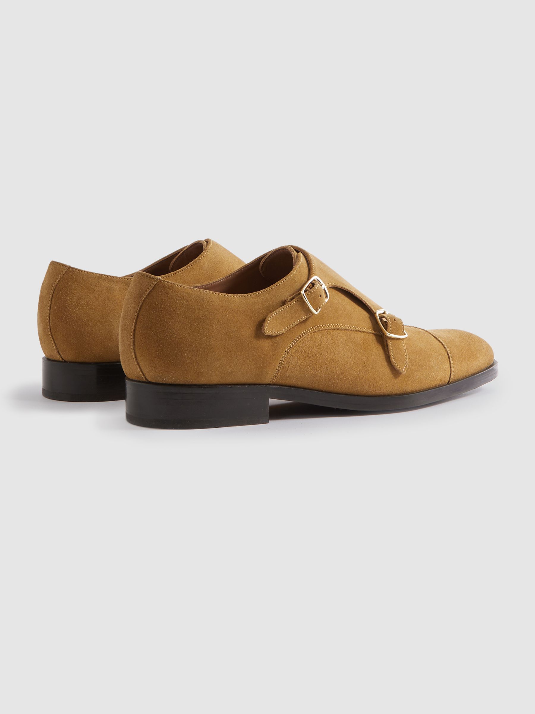 Suede Double Monk Strap Shoes in Stone - Image 4 of 5