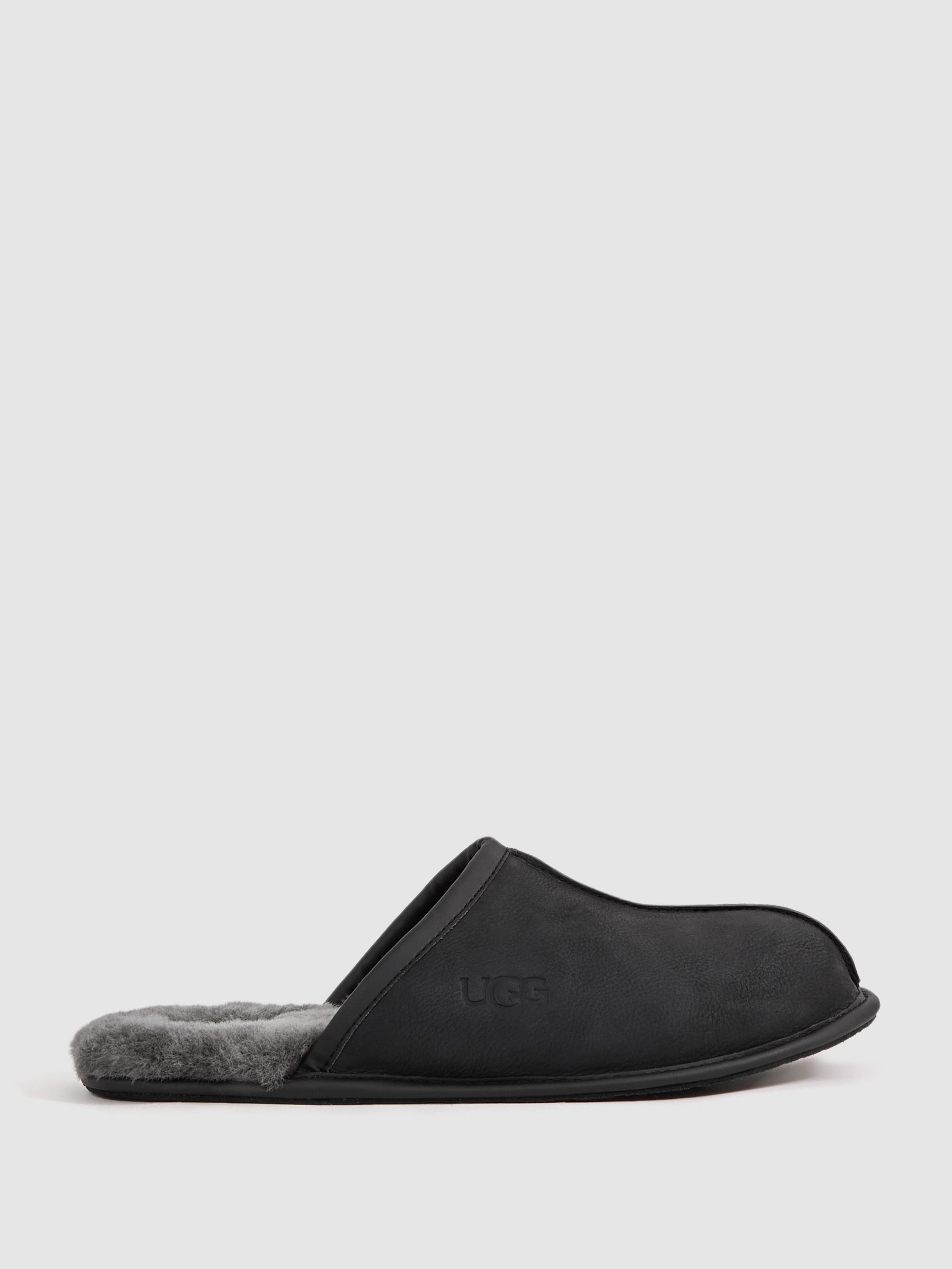 Grained Leather Slippers in Black - Image 1 of 5