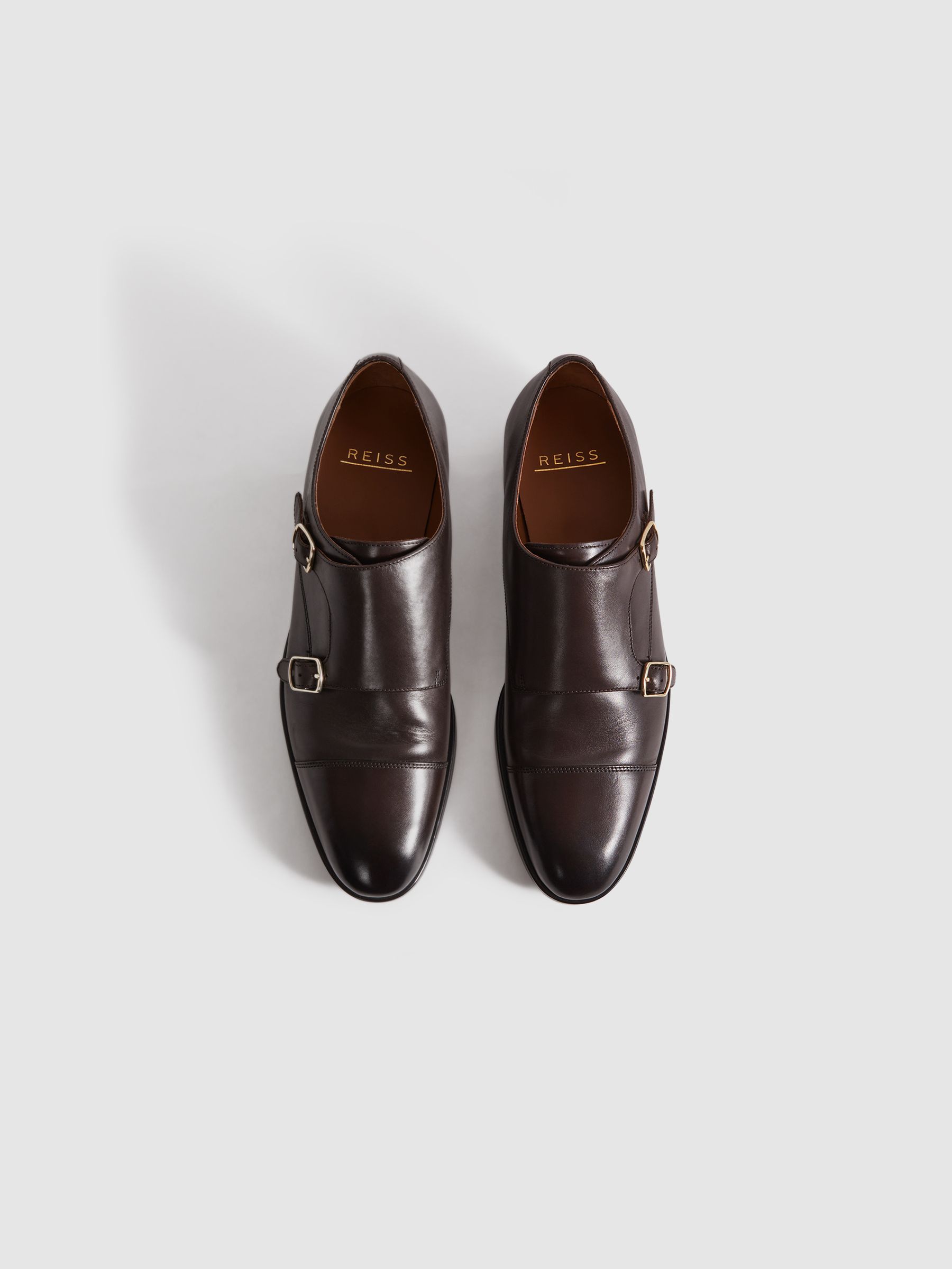 Leather Double Monk Strap Shoes in Dark Brown - Image 3 of 5
