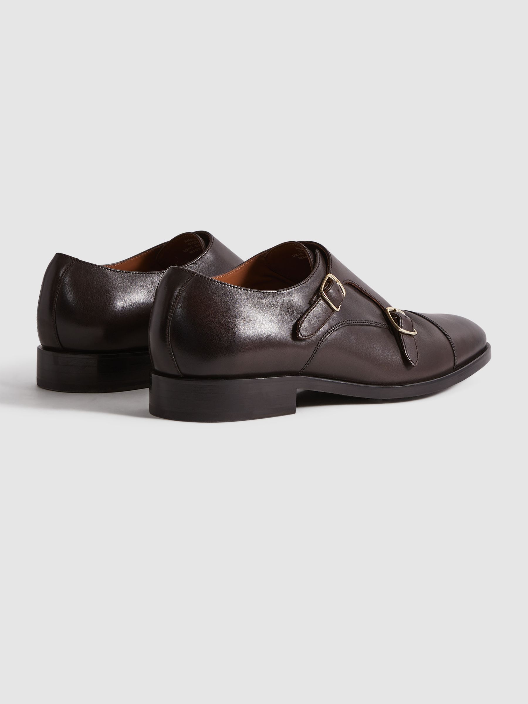 Leather Double Monk Strap Shoes in Dark Brown - Image 4 of 5