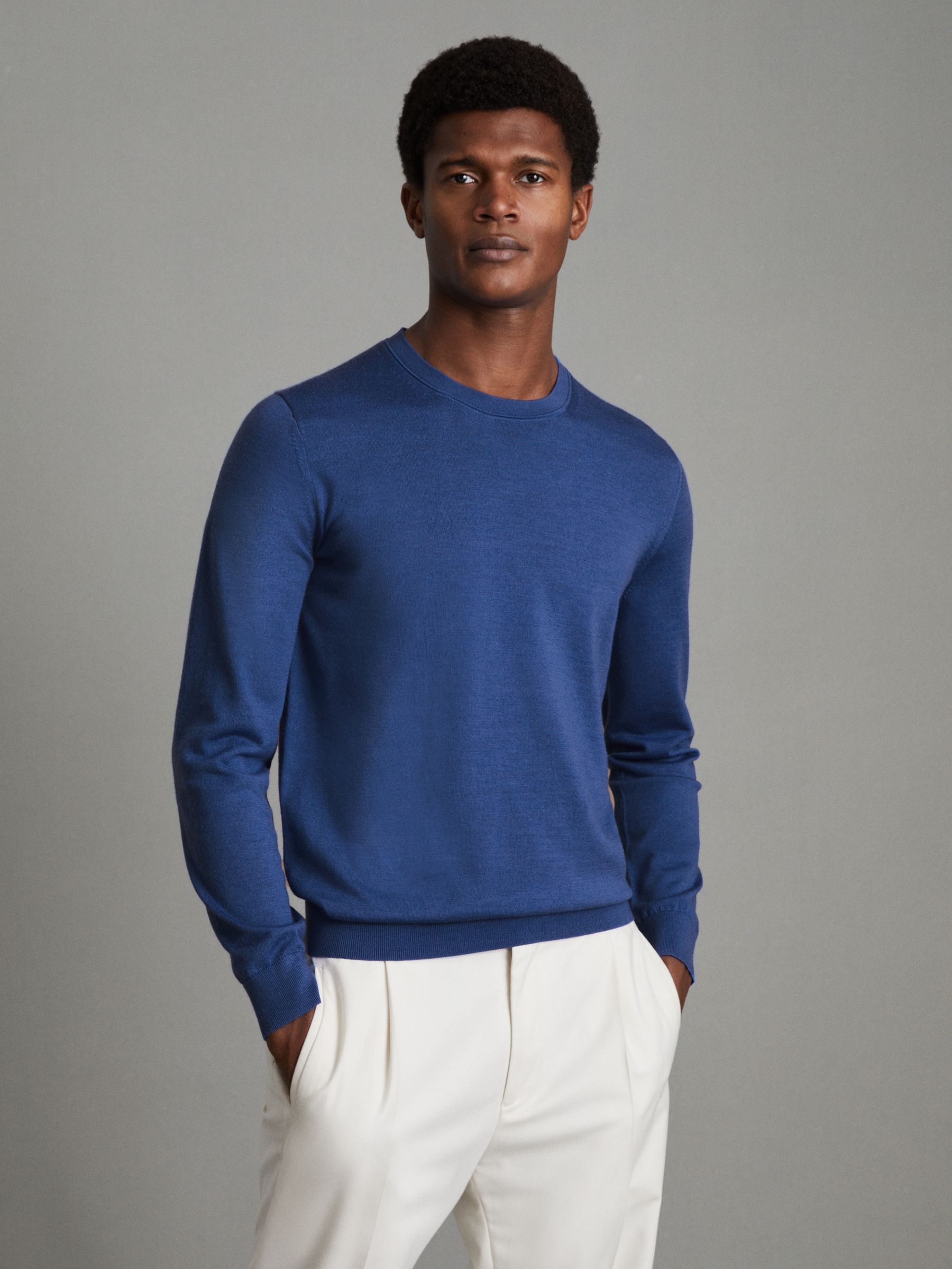 Merino Wool Crew Neck Jumper in Lapis Blue - Image 1 of 6