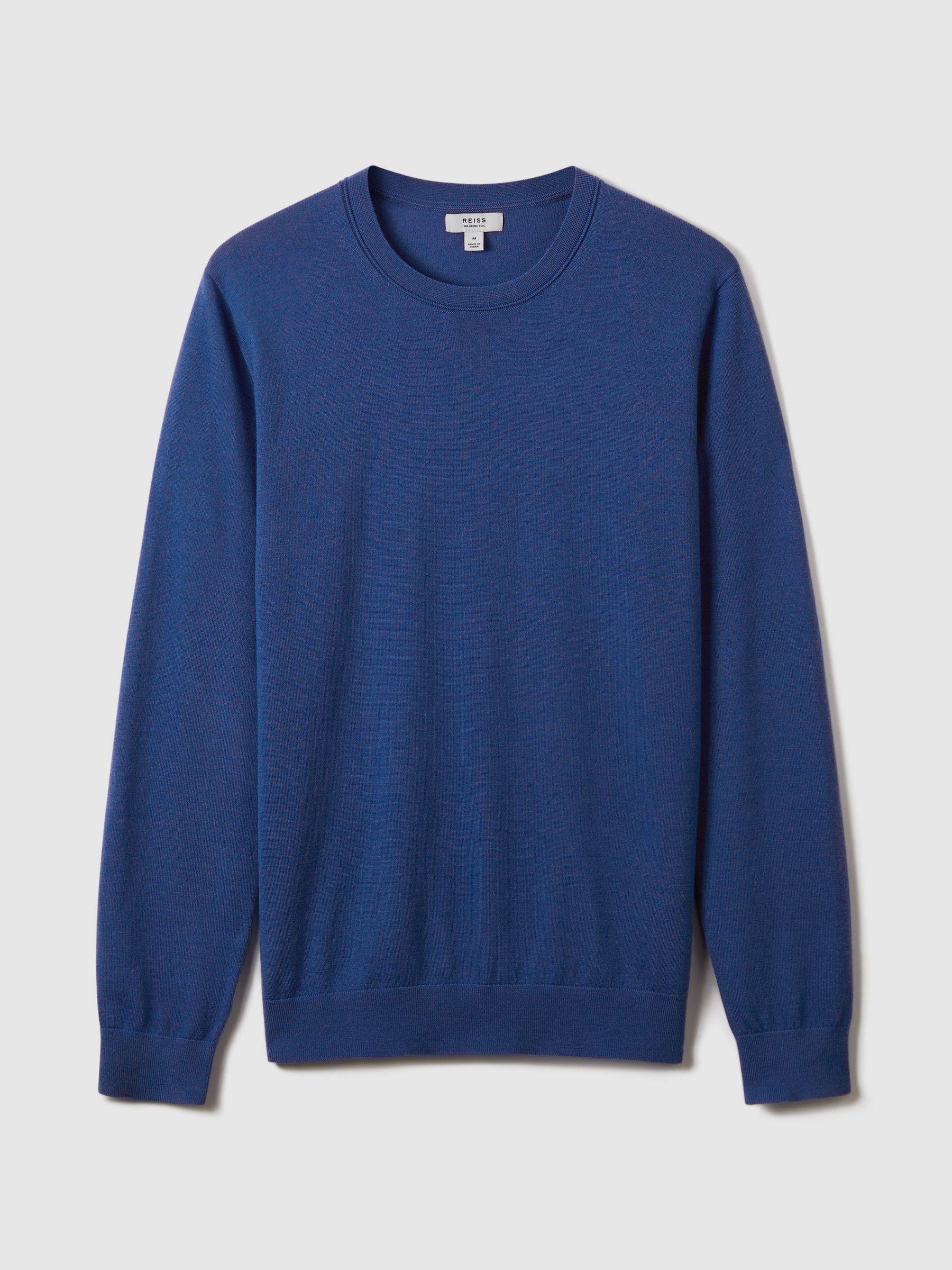 Merino Wool Crew Neck Jumper in Lapis Blue - Image 2 of 6