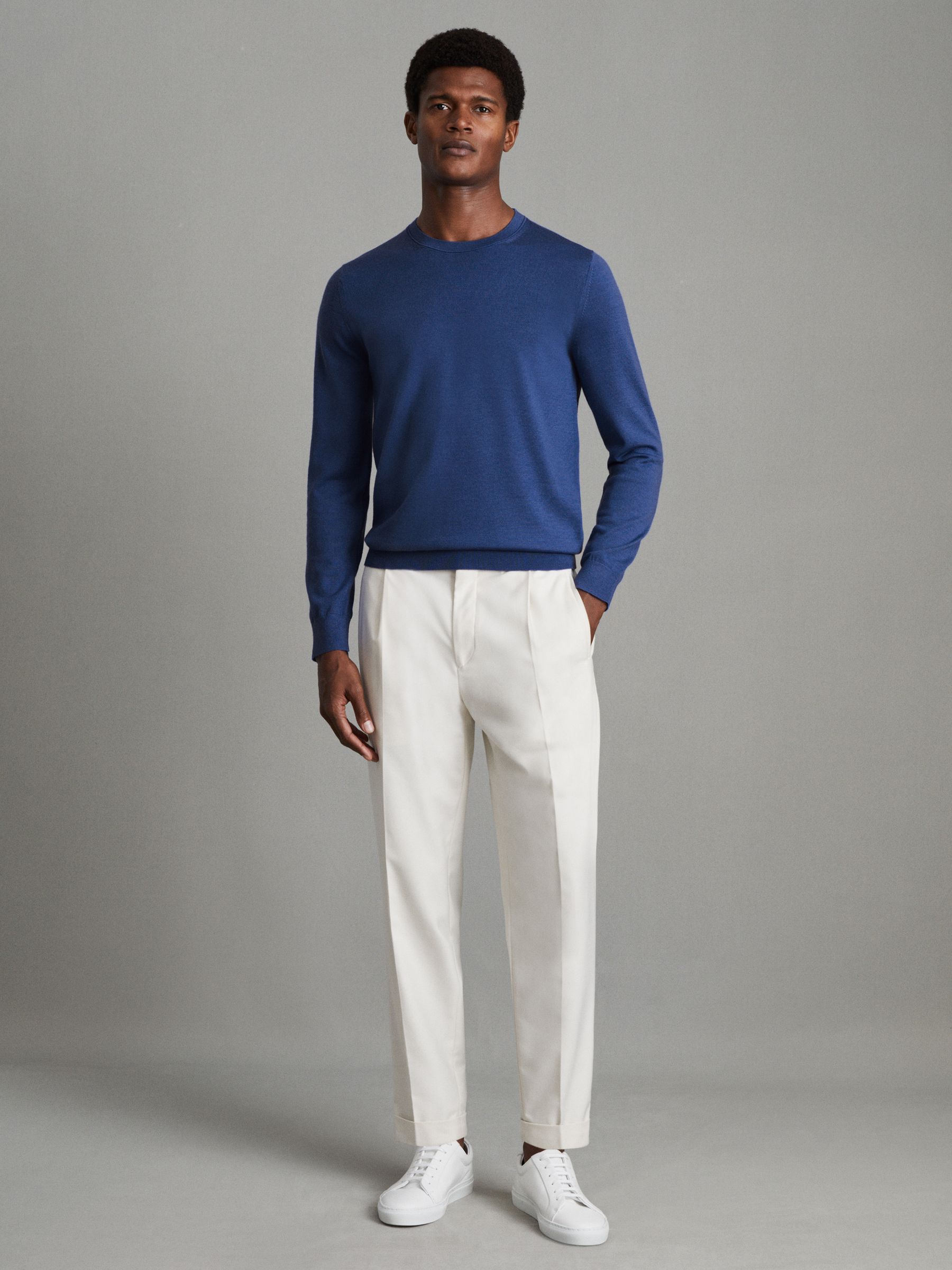 Merino Wool Crew Neck Jumper in Lapis Blue - Image 3 of 6