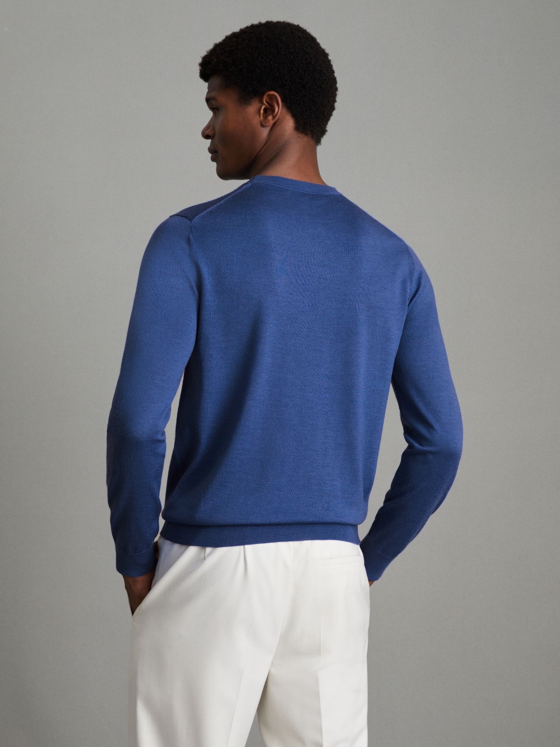 Merino Wool Crew Neck Jumper in Lapis Blue - Image 4 of 6