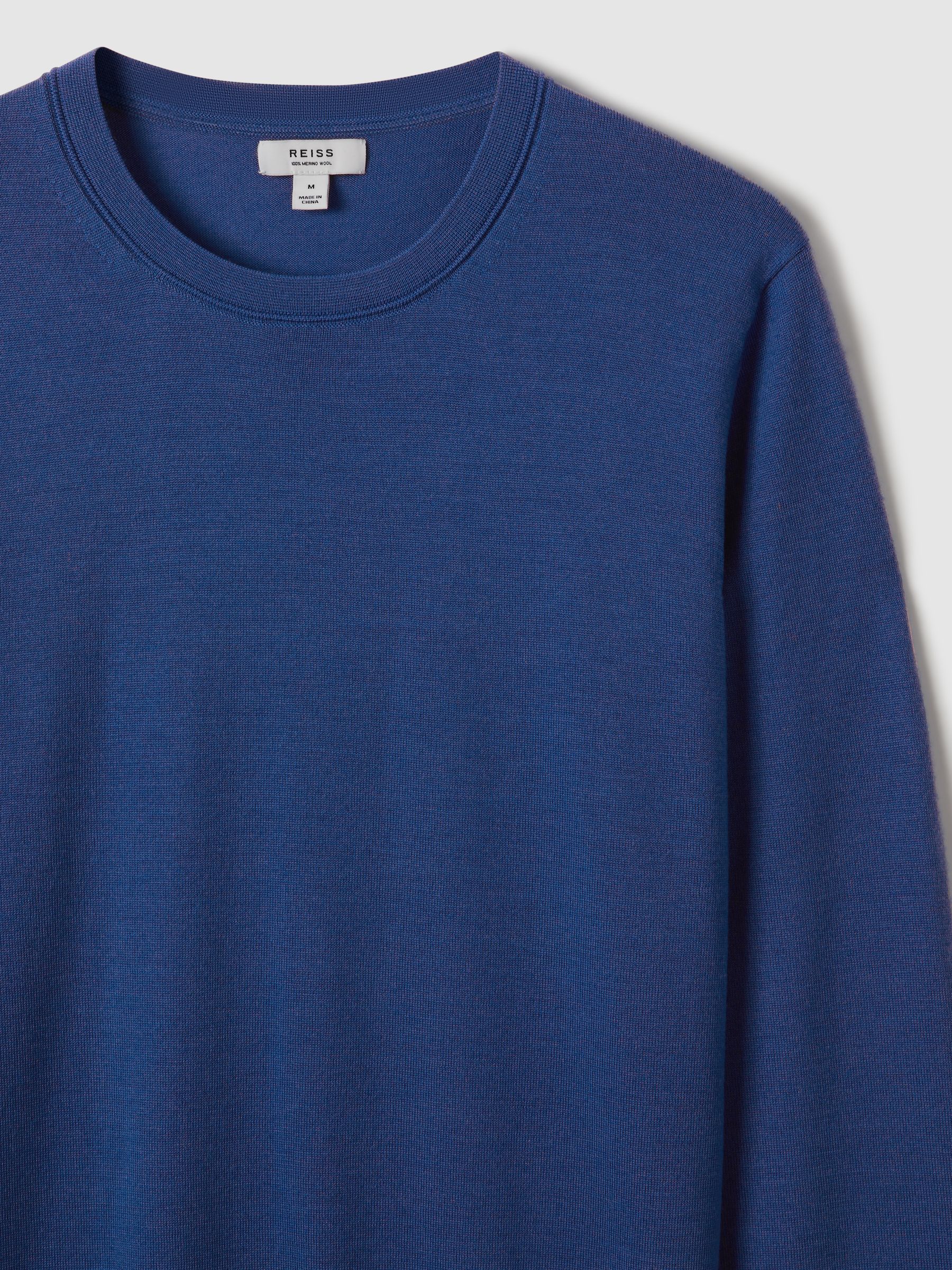 Merino Wool Crew Neck Jumper in Lapis Blue - Image 5 of 6