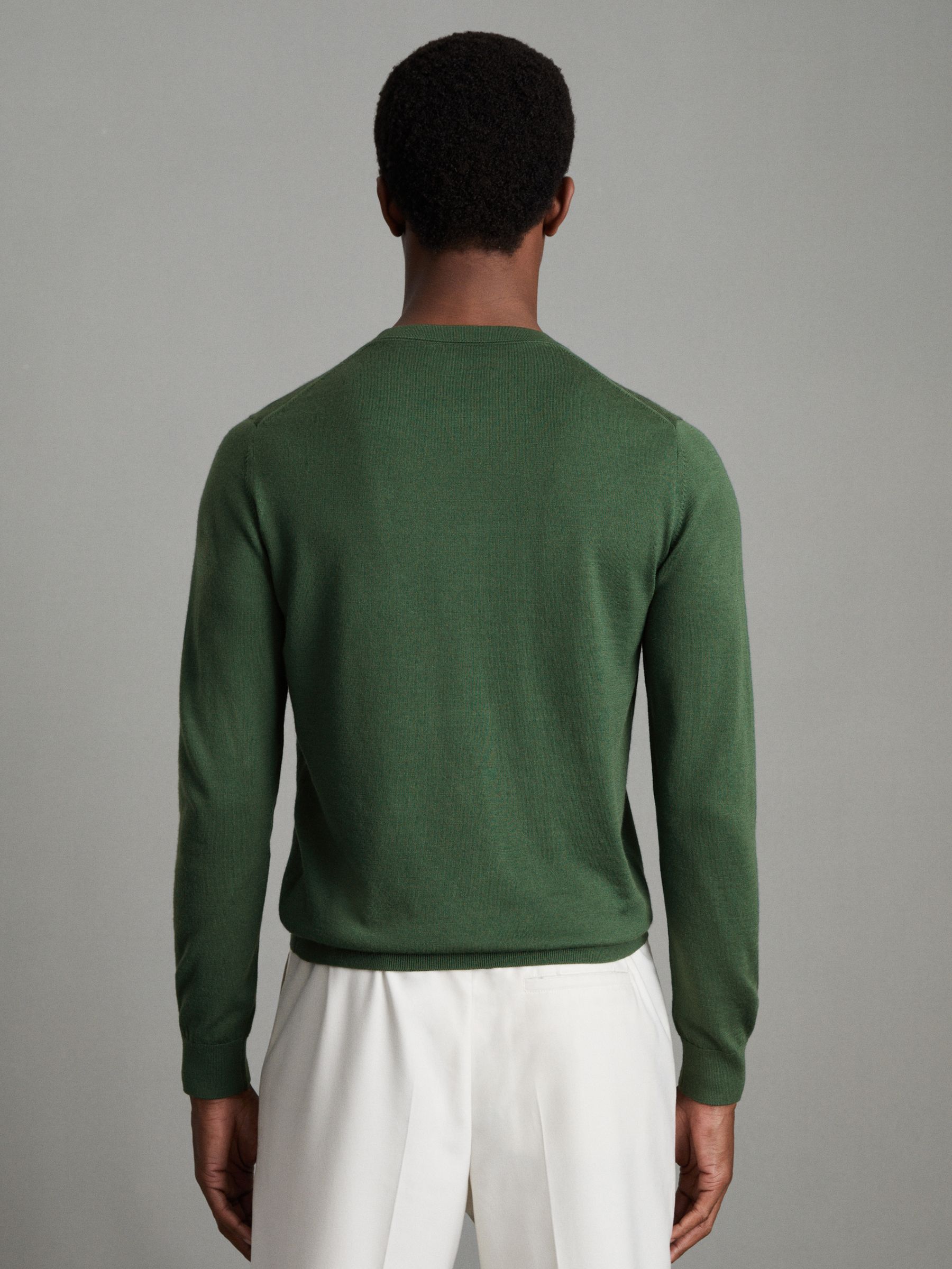 Merino Wool Crew Neck Jumper in Hunting Green - Image 4 of 6