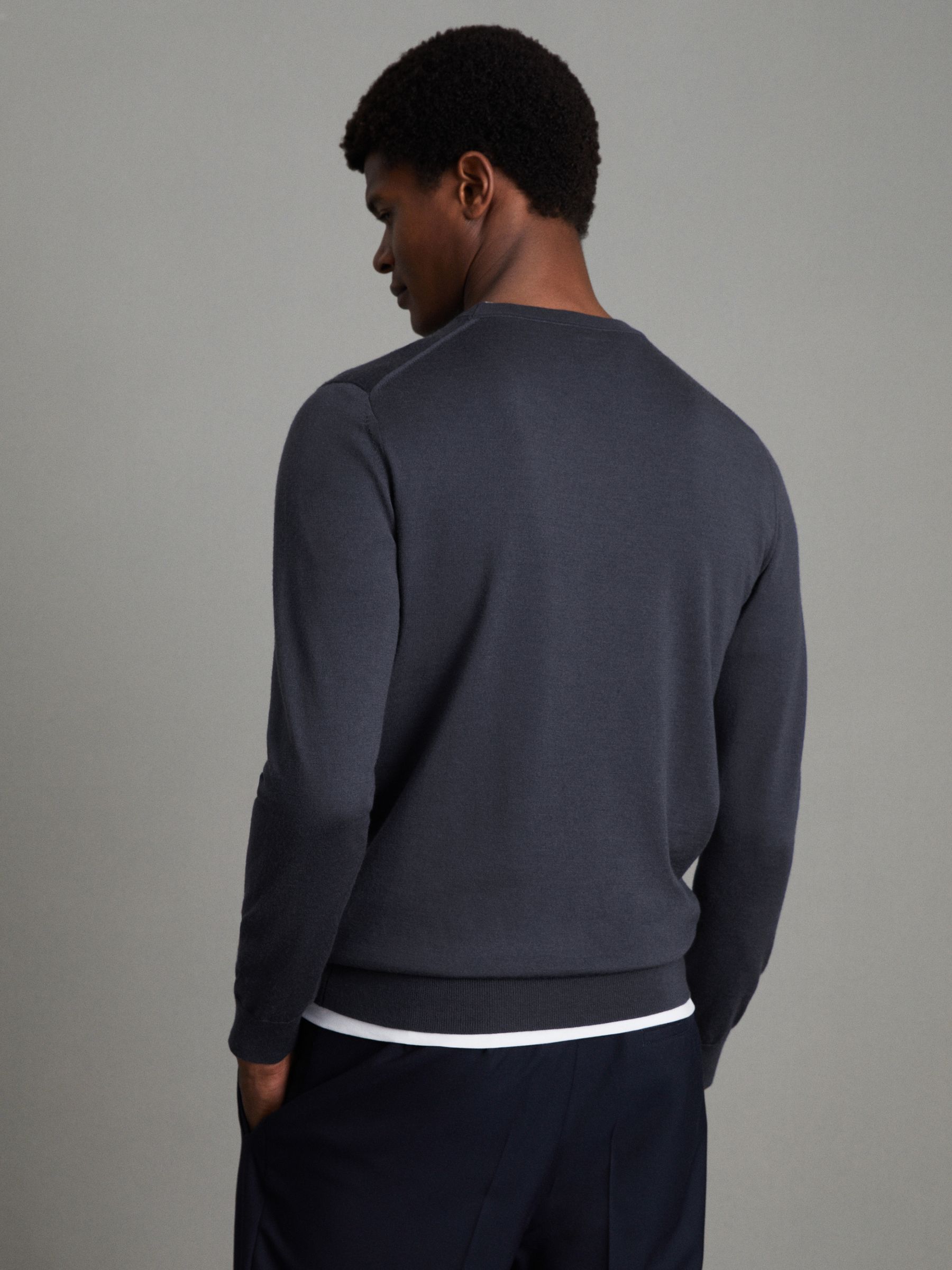 Merino Wool Crew Neck Jumper in Blue Smoke - Image 4 of 6