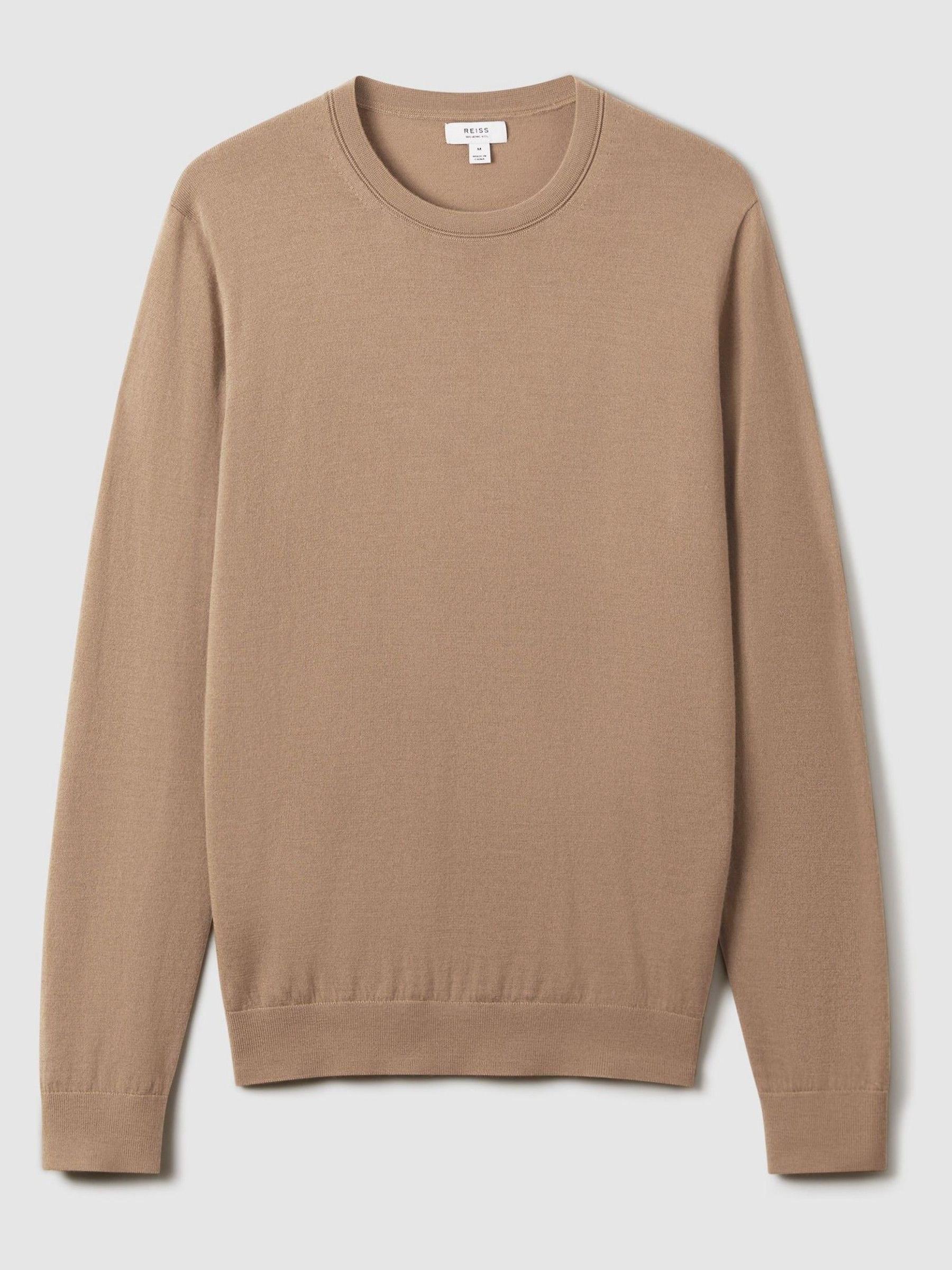 Merino Wool Crew Neck Jumper in Camel - Image 2 of 6