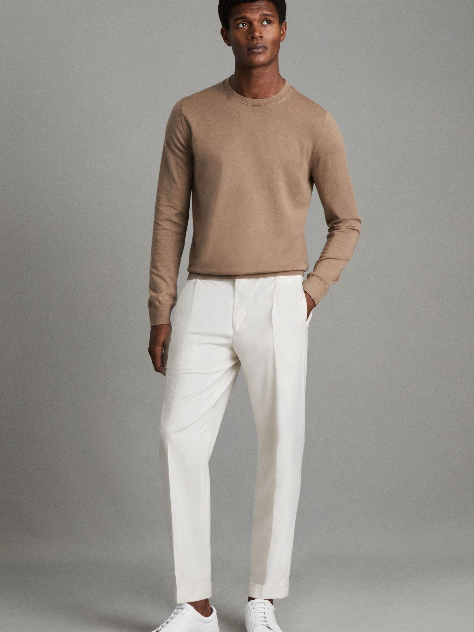 Merino Wool Crew Neck Jumper in Camel - Image 3 of 6