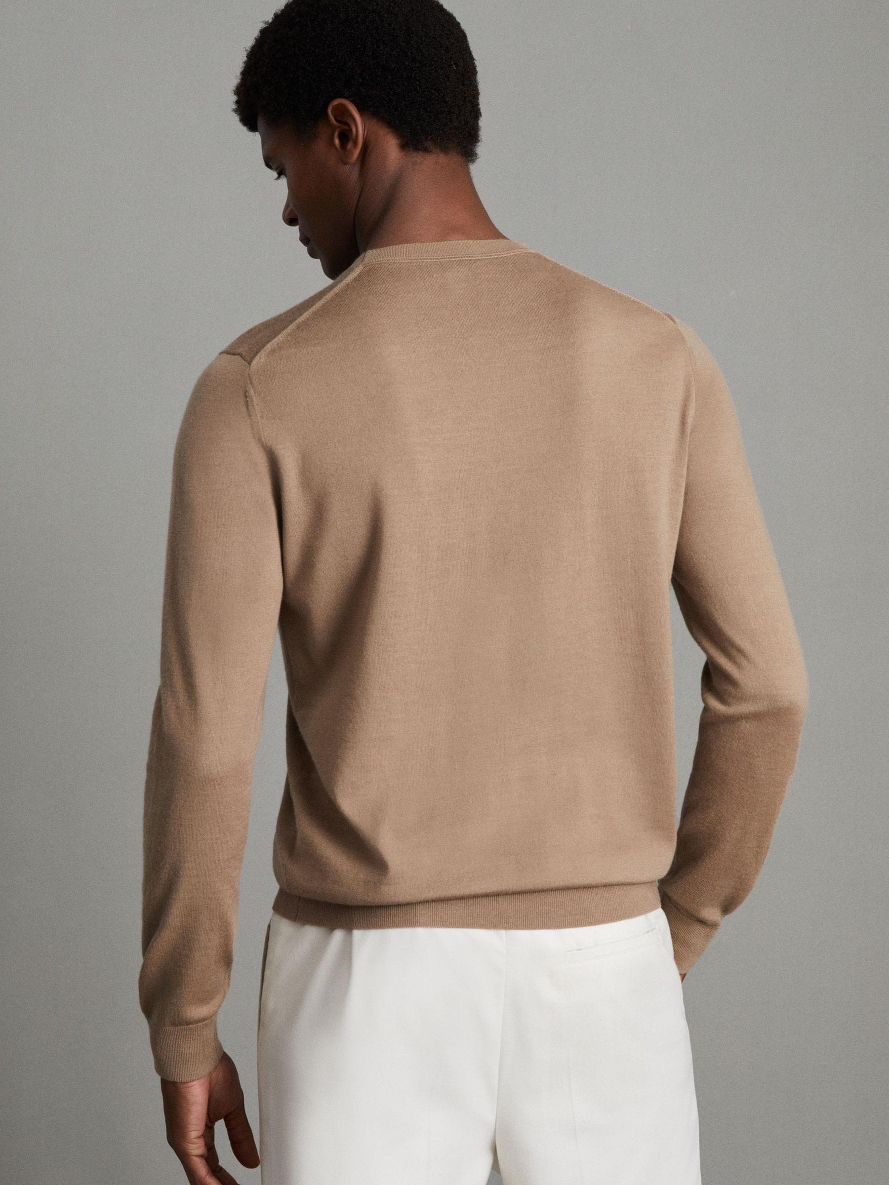 Merino Wool Crew Neck Jumper in Camel - Image 4 of 6