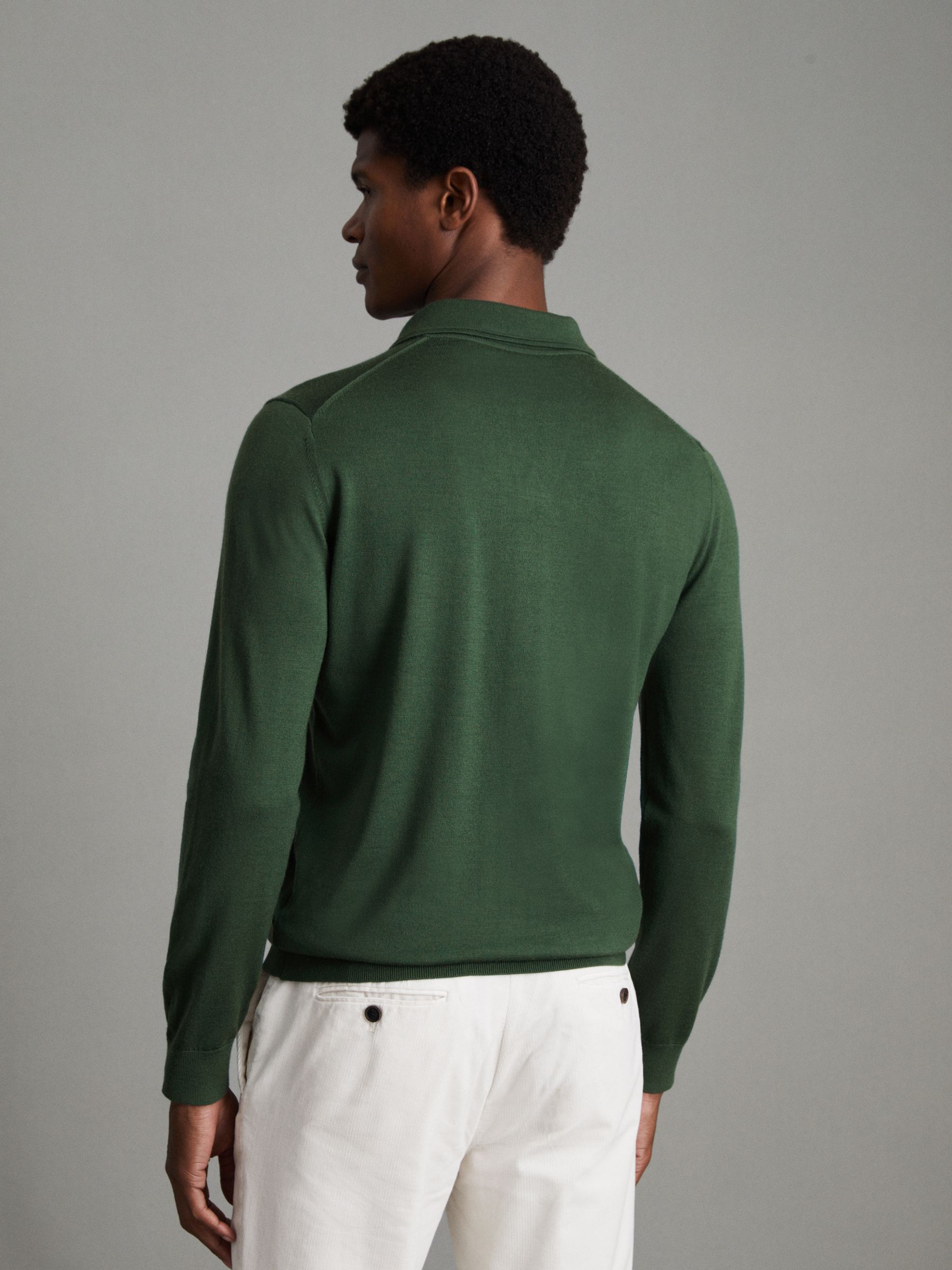 Merino Wool Half-Zip Polo Shirt in Hunting Green - Image 4 of 7