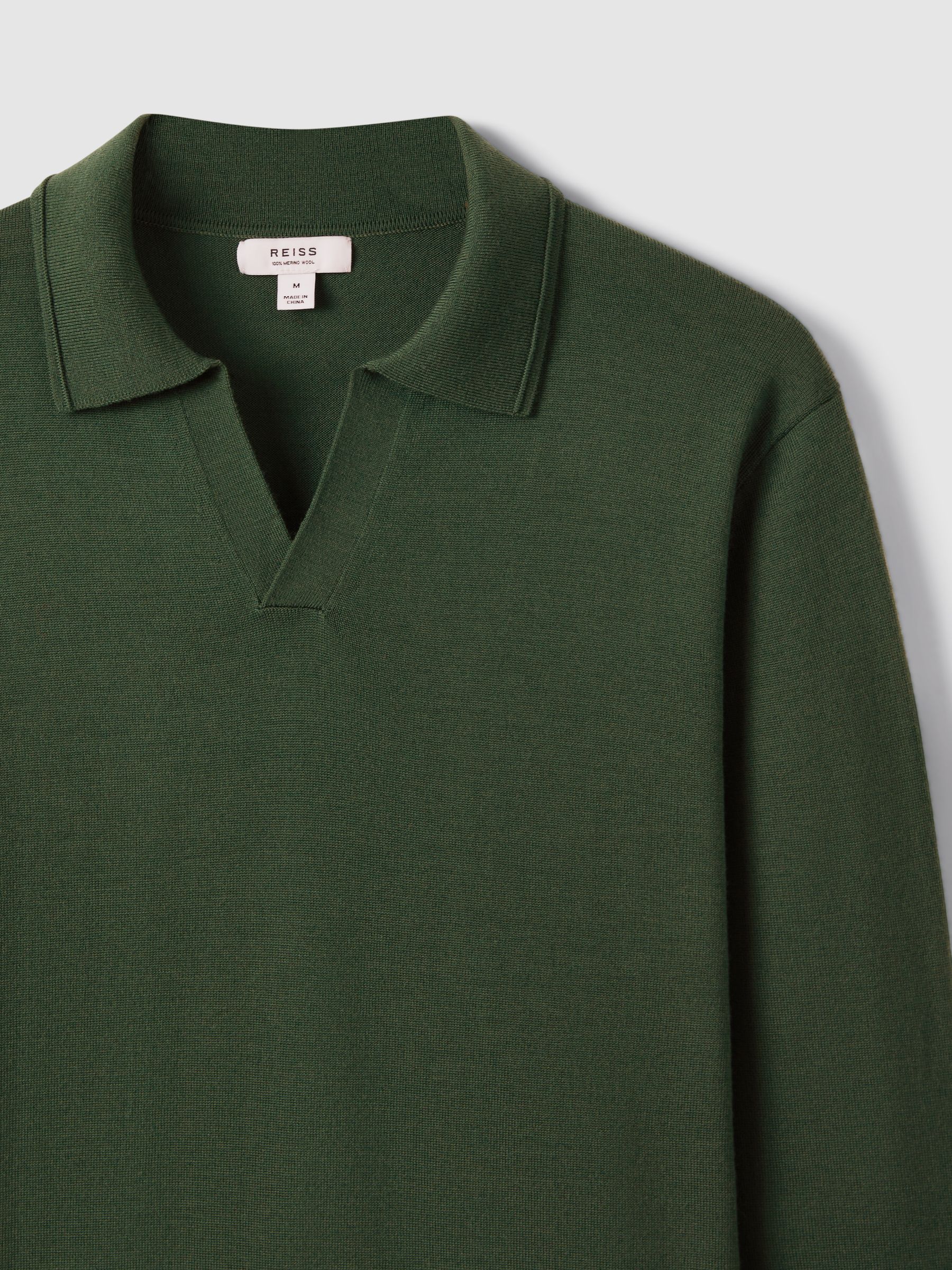Merino Wool Half-Zip Polo Shirt in Hunting Green - Image 5 of 7