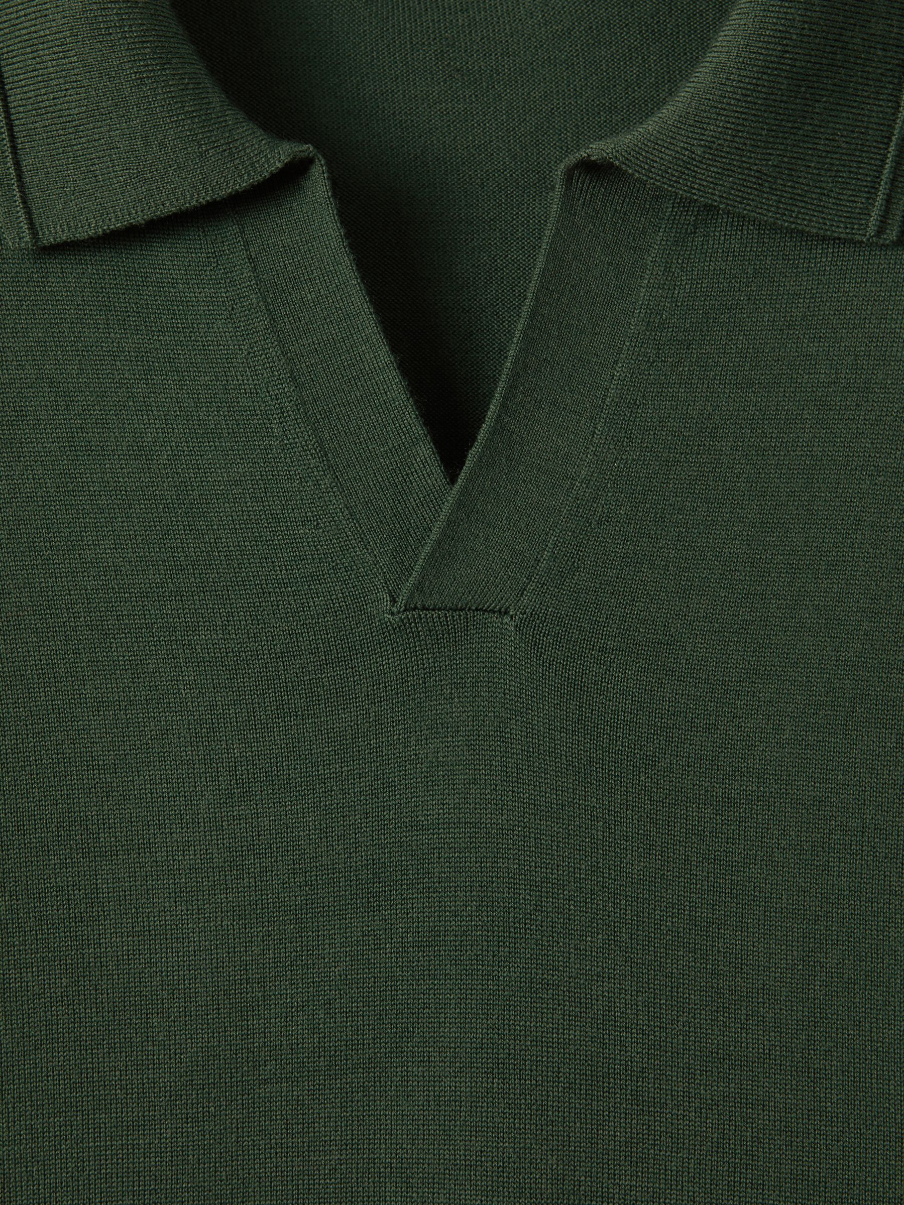 Merino Wool Half-Zip Polo Shirt in Hunting Green - Image 6 of 7