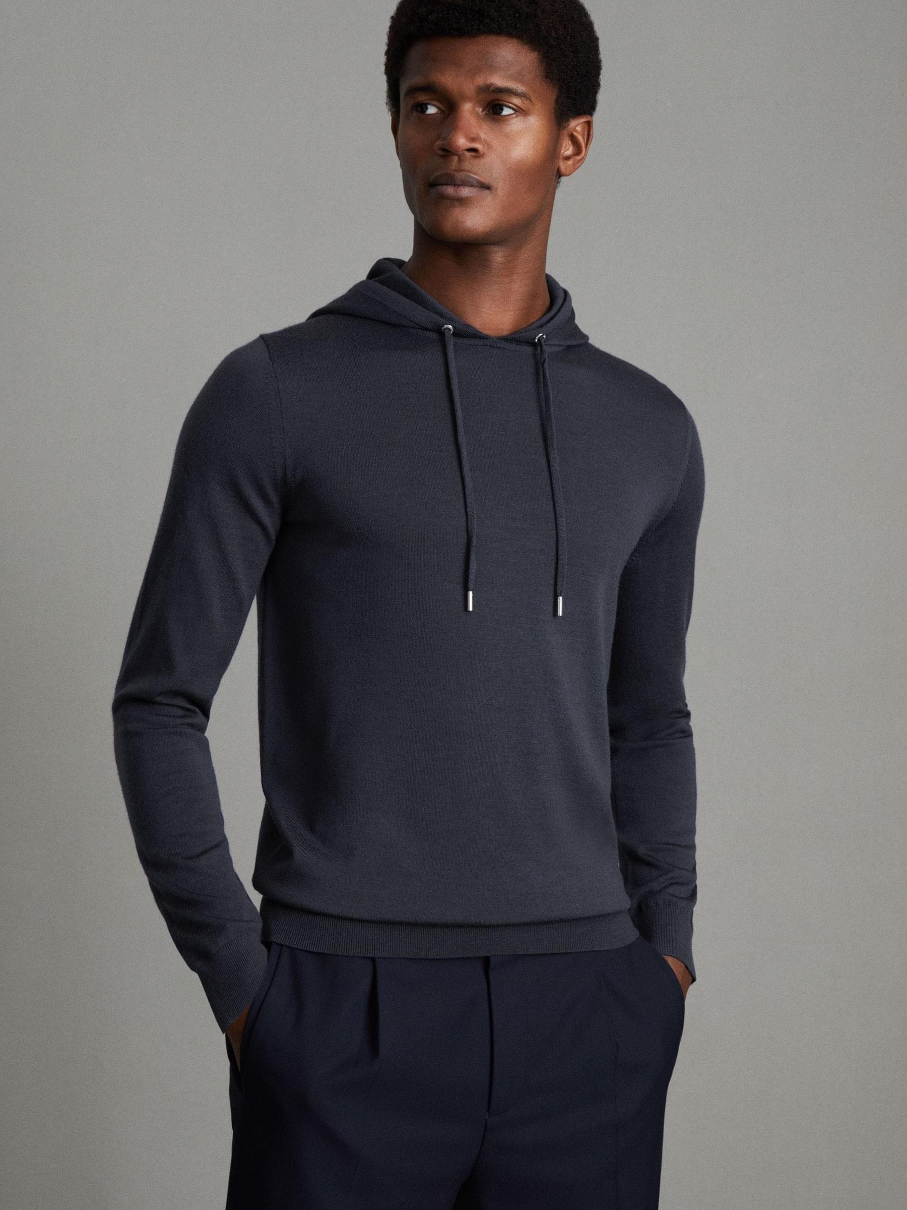 Merino Wool Drawstring Hoodie in Blue Smoke - Image 1 of 6