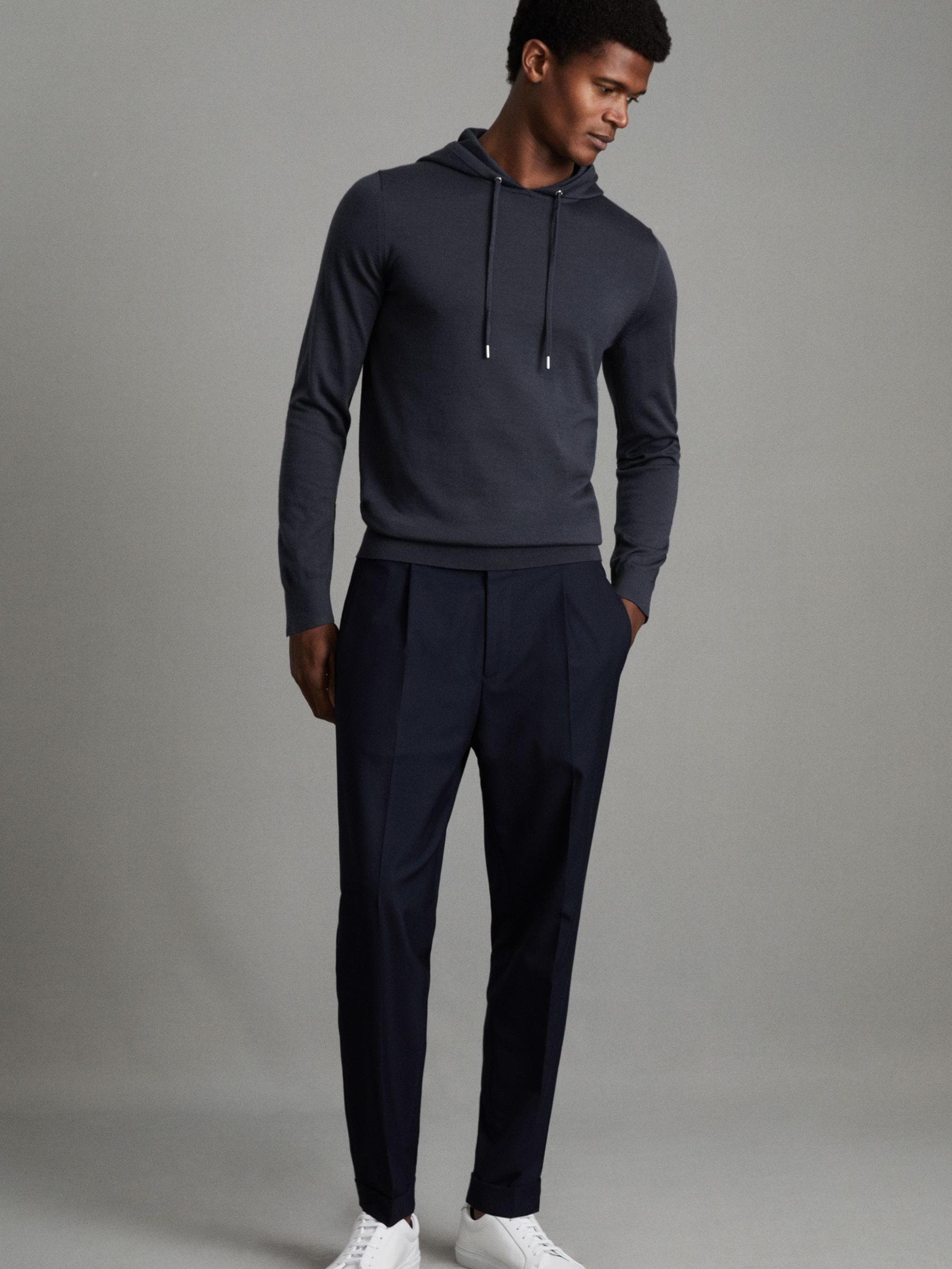 Merino Wool Drawstring Hoodie in Blue Smoke - Image 3 of 6