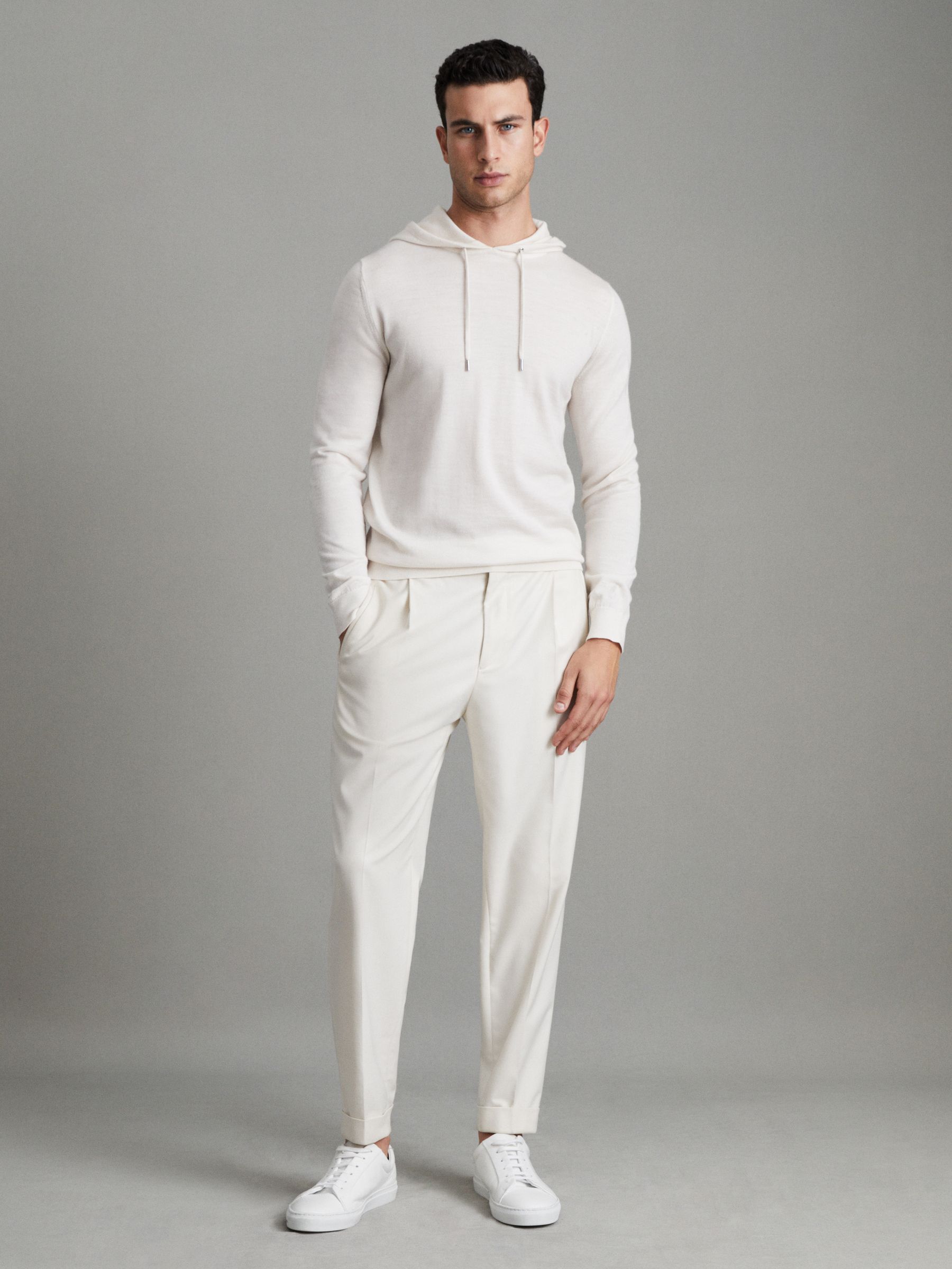 Merino Wool Drawstring Hoodie in Snow - Image 3 of 7
