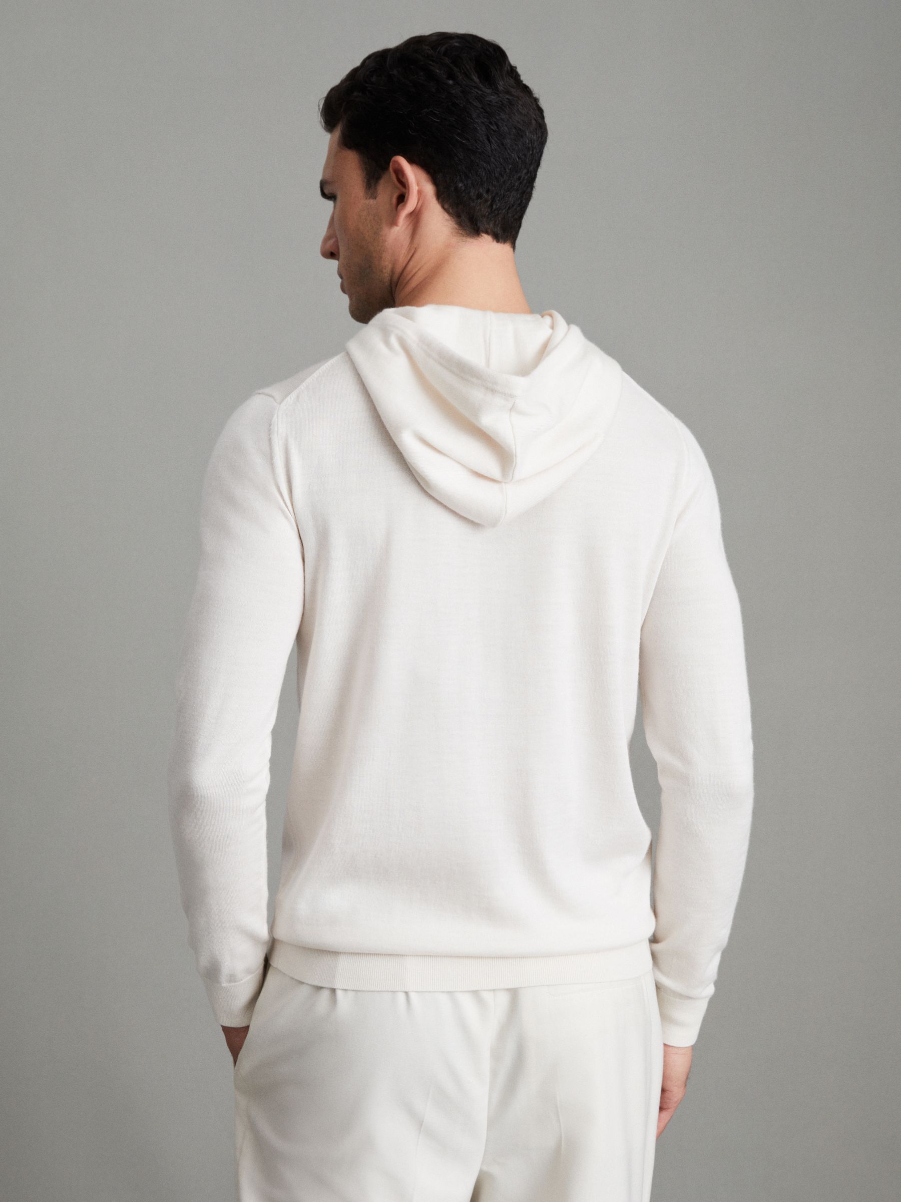 Merino Wool Drawstring Hoodie in Snow - Image 4 of 7