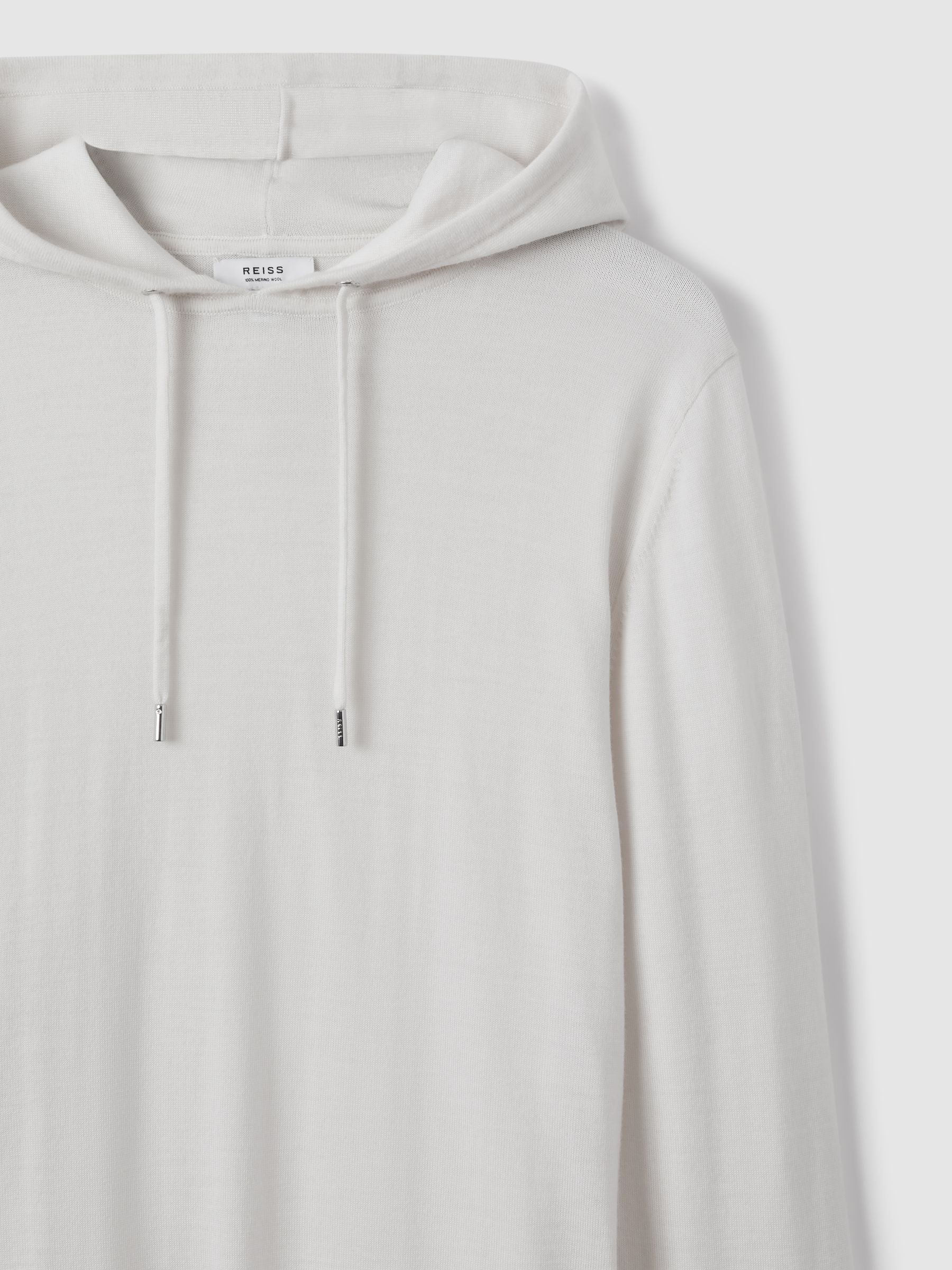 Merino Wool Drawstring Hoodie in Snow - Image 5 of 7