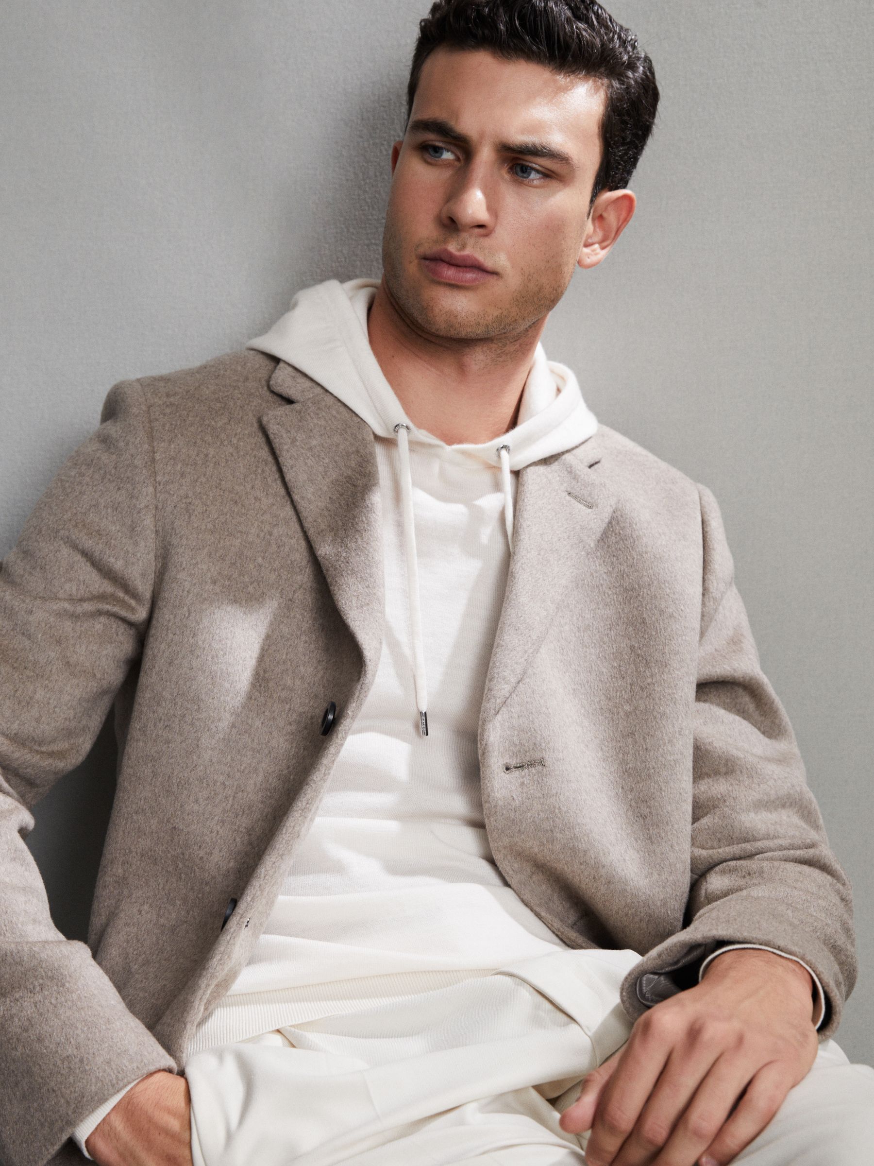 Merino Wool Drawstring Hoodie in Snow - Image 7 of 7