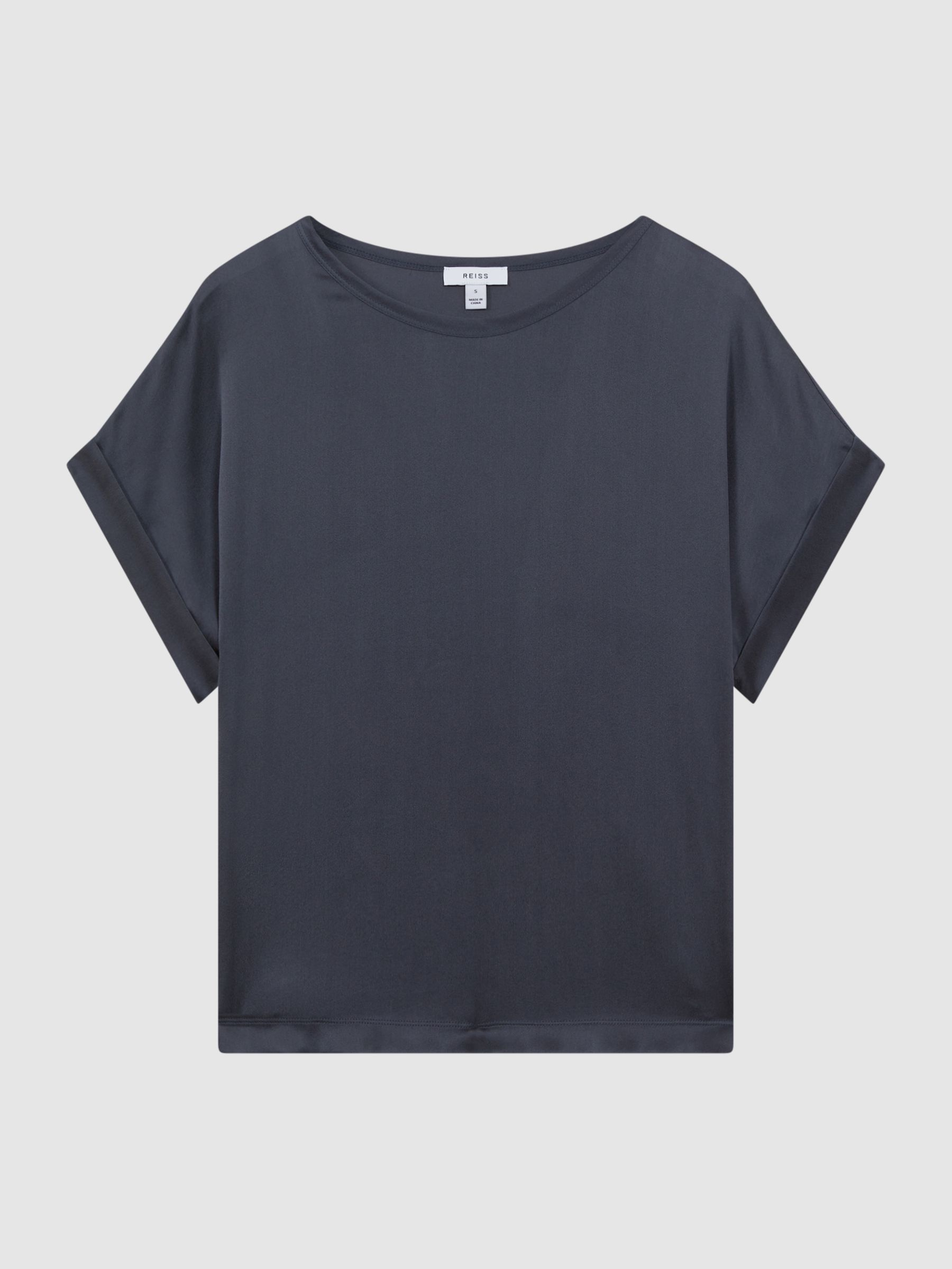 Silk Front Crew Neck T-Shirt in Navy - Image 2 of 5