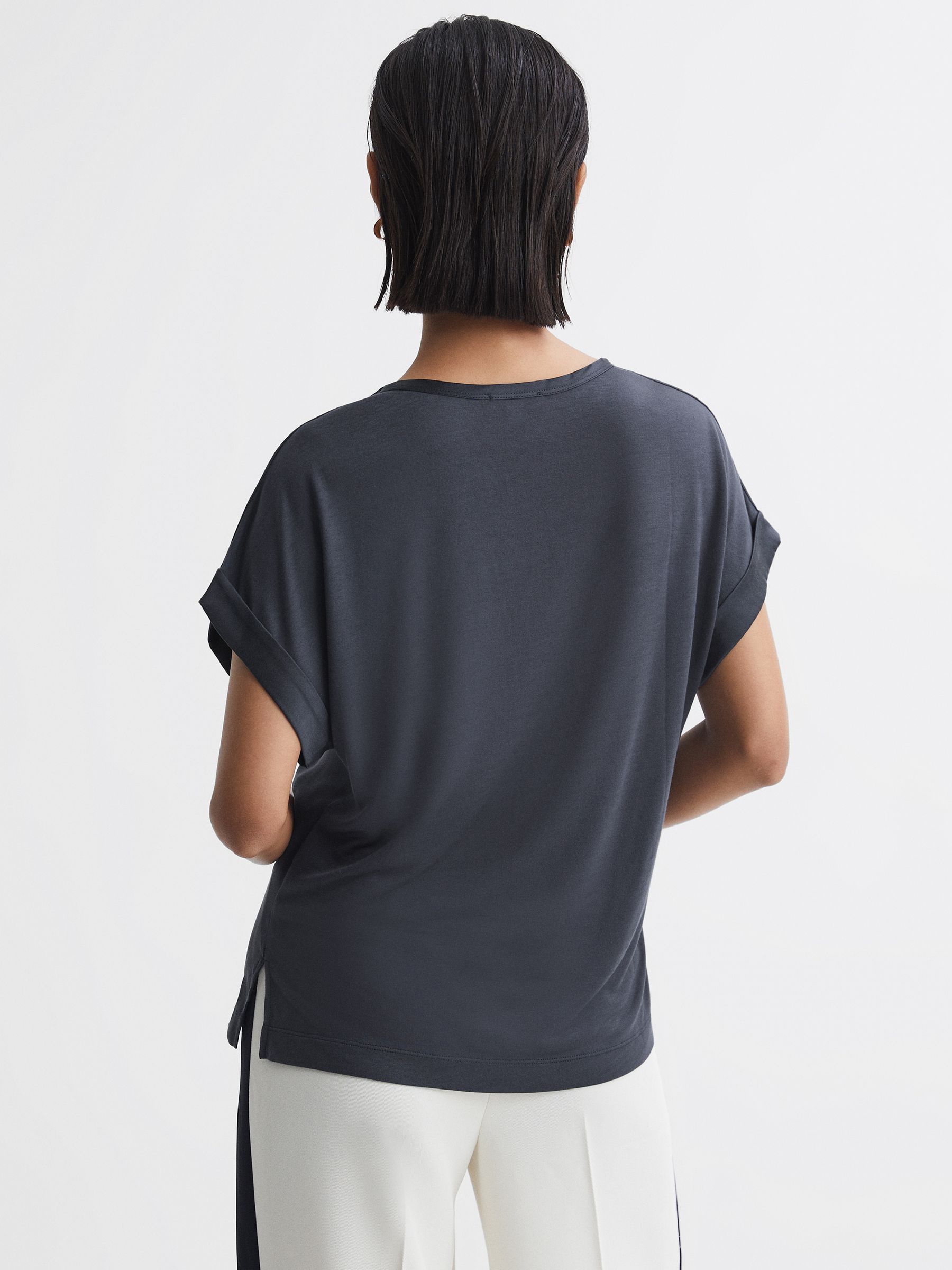 Silk Front Crew Neck T-Shirt in Navy - Image 5 of 5