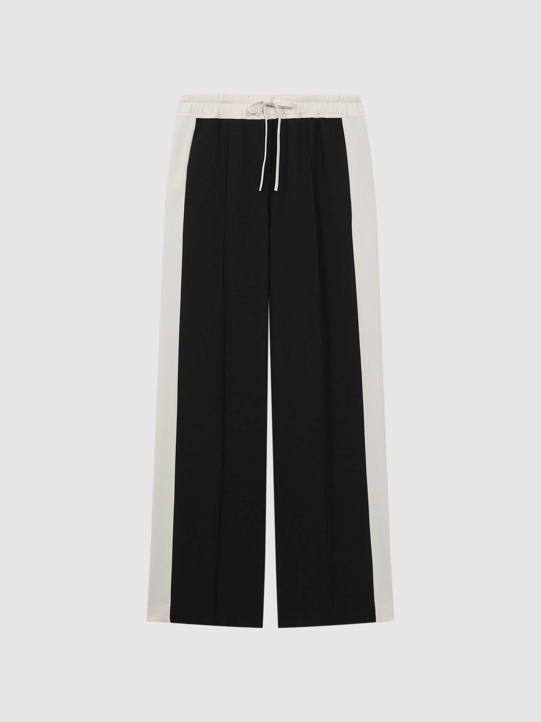 Petite Wide Leg Contrast Stripe Drawstring Trousers in Black - Image 2 of 7