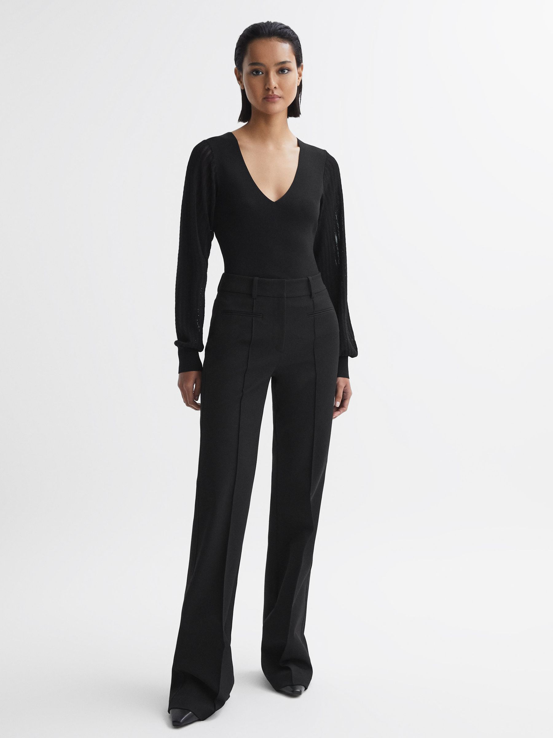 Knitted Blouson Sleeve Top in Black - Image 3 of 4