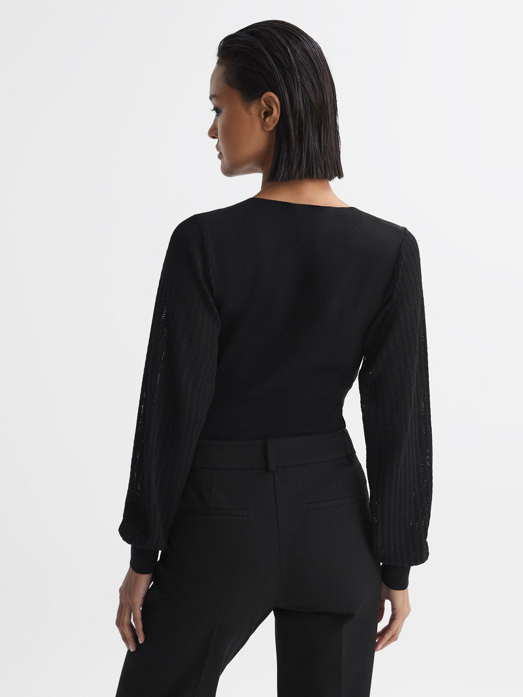 Knitted Blouson Sleeve Top in Black - Image 4 of 4