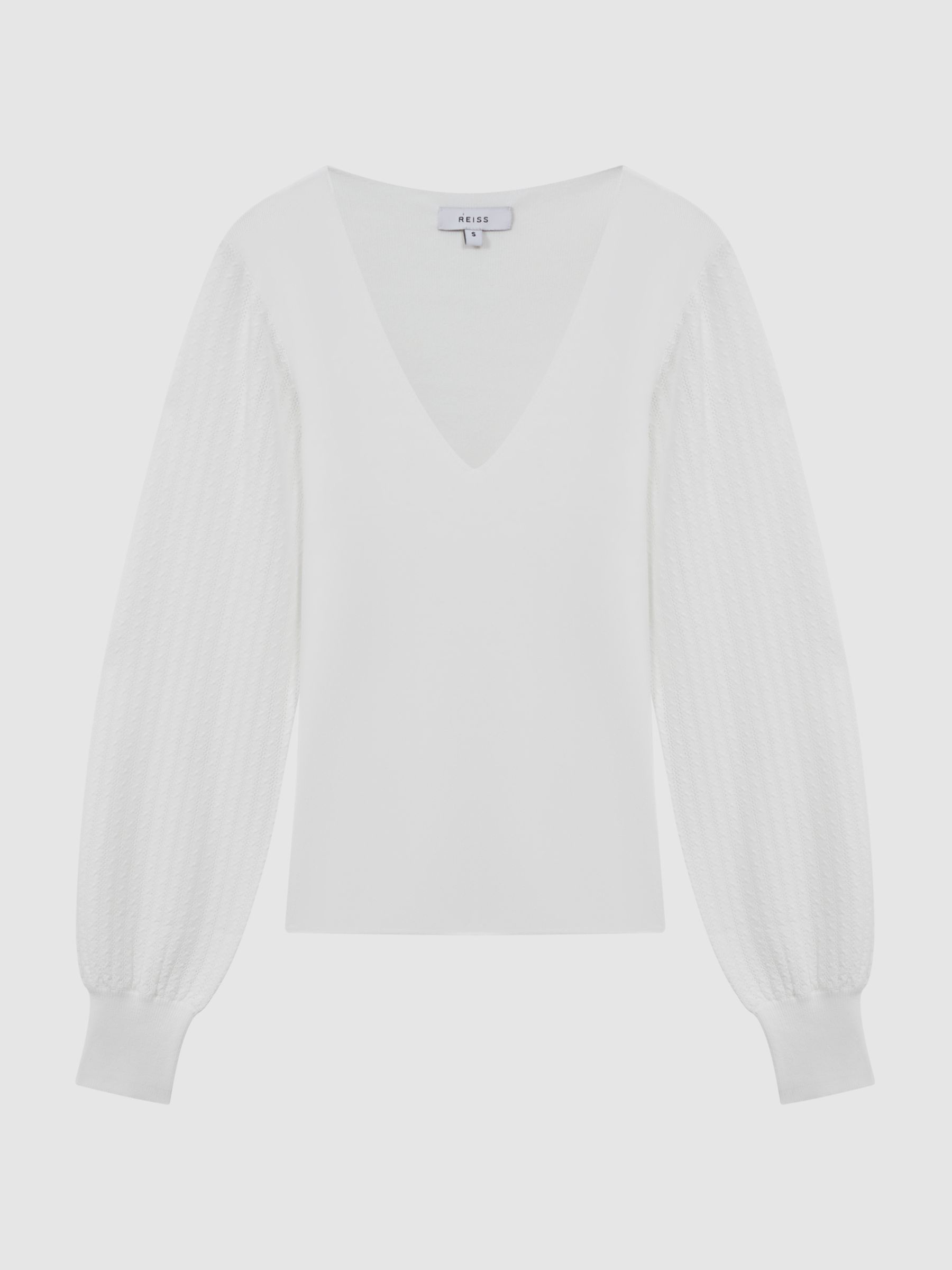 Knitted Blouson Sleeve Top in Ivory - Image 2 of 5