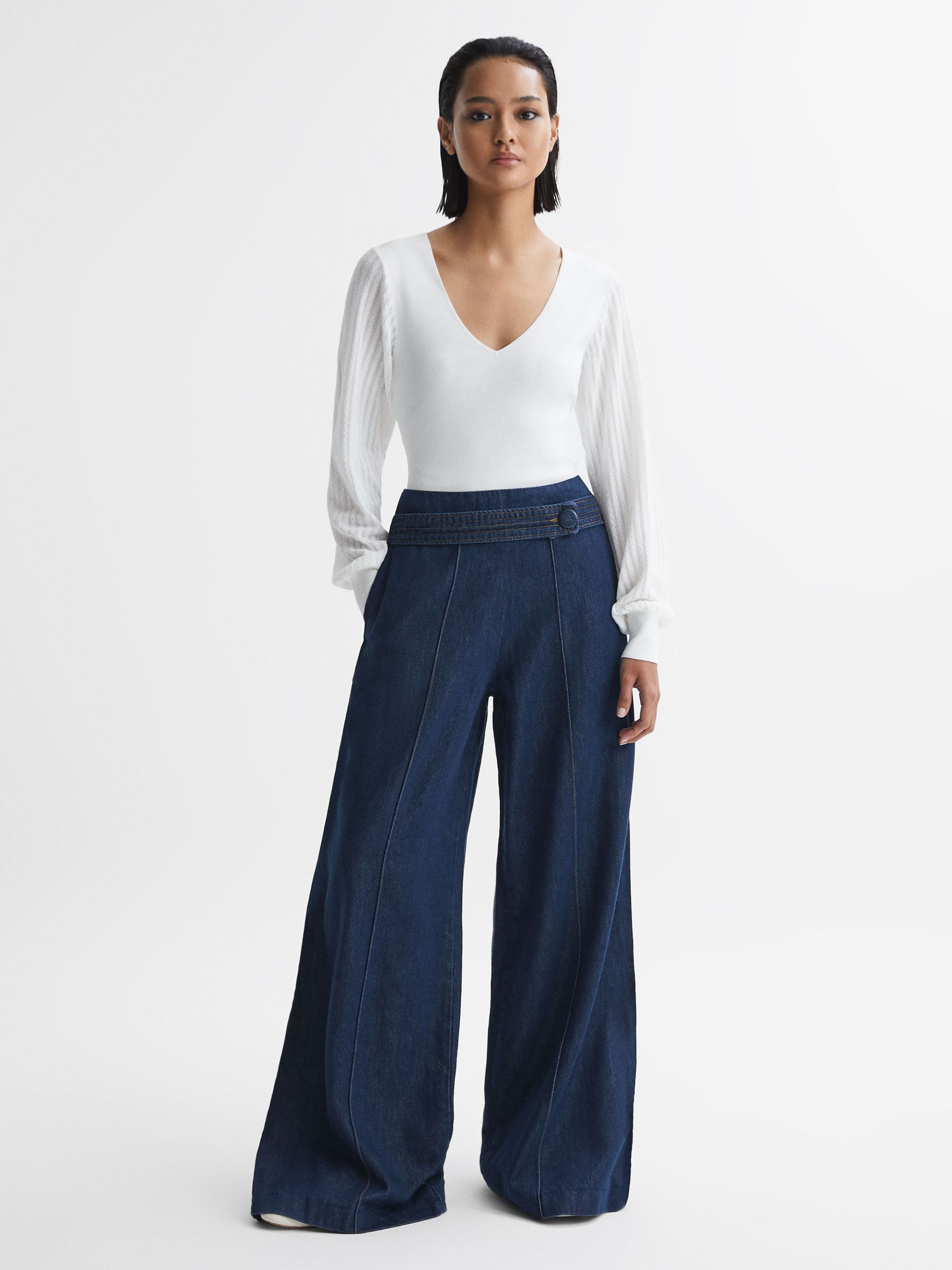 Knitted Blouson Sleeve Top in Ivory - Image 3 of 5