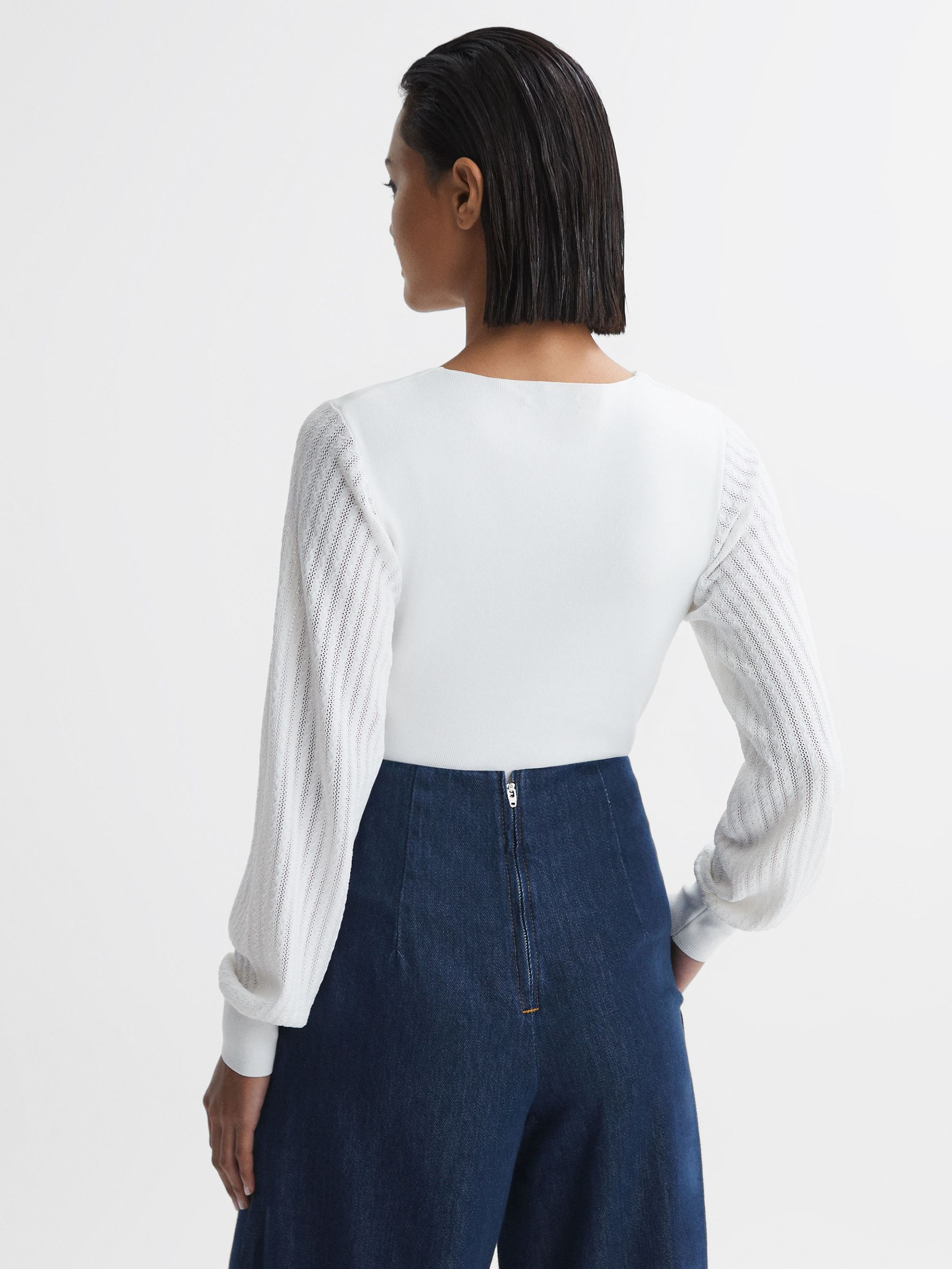 Knitted Blouson Sleeve Top in Ivory - Image 5 of 5