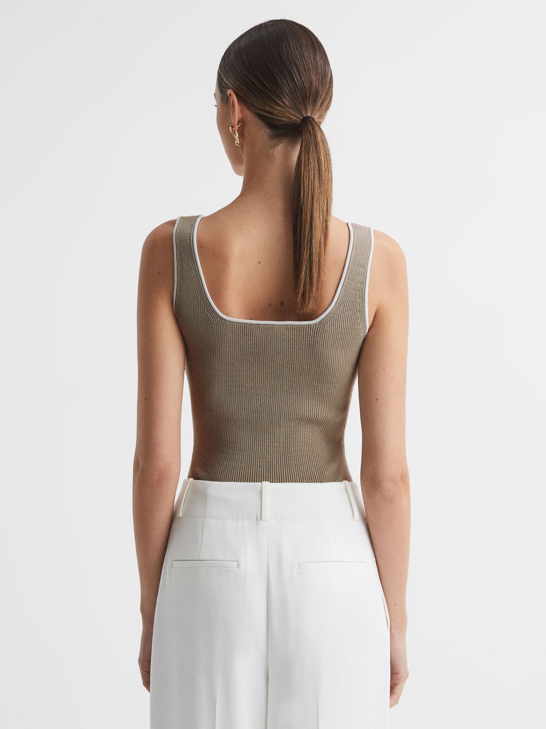 Reiss Ribbed Square Neck Vest in Neutral - REISS