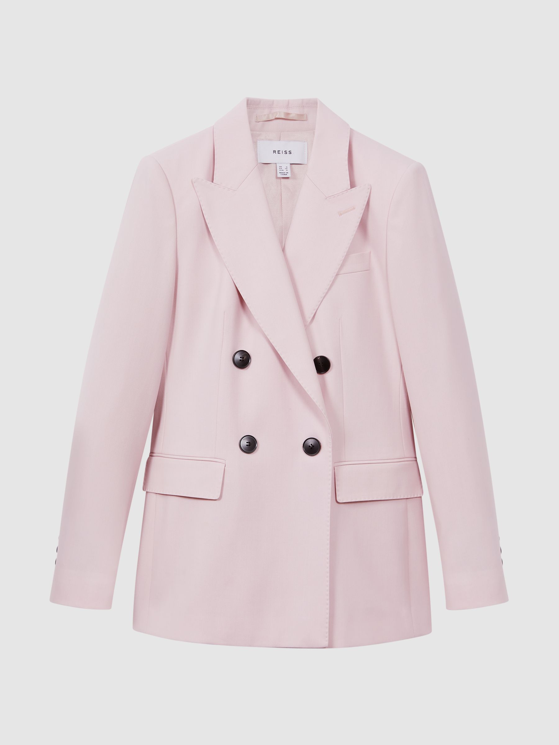 Tailored Wool Blend Double Breasted Blazer in Pink - Image 2 of 7