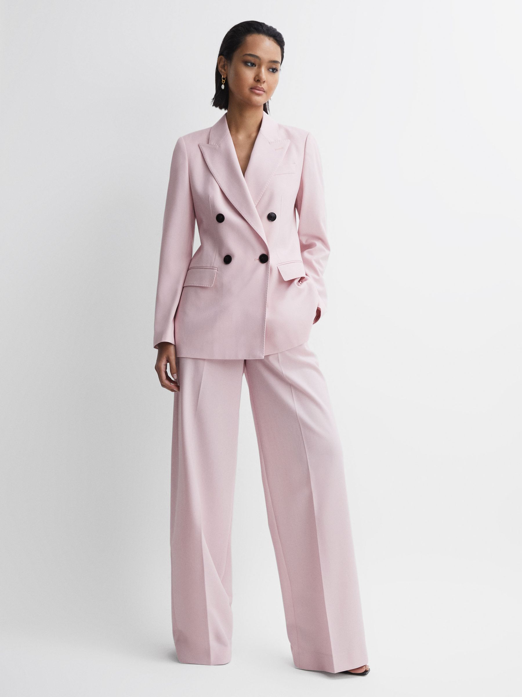 Tailored Wool Blend Double Breasted Blazer in Pink - Image 3 of 7