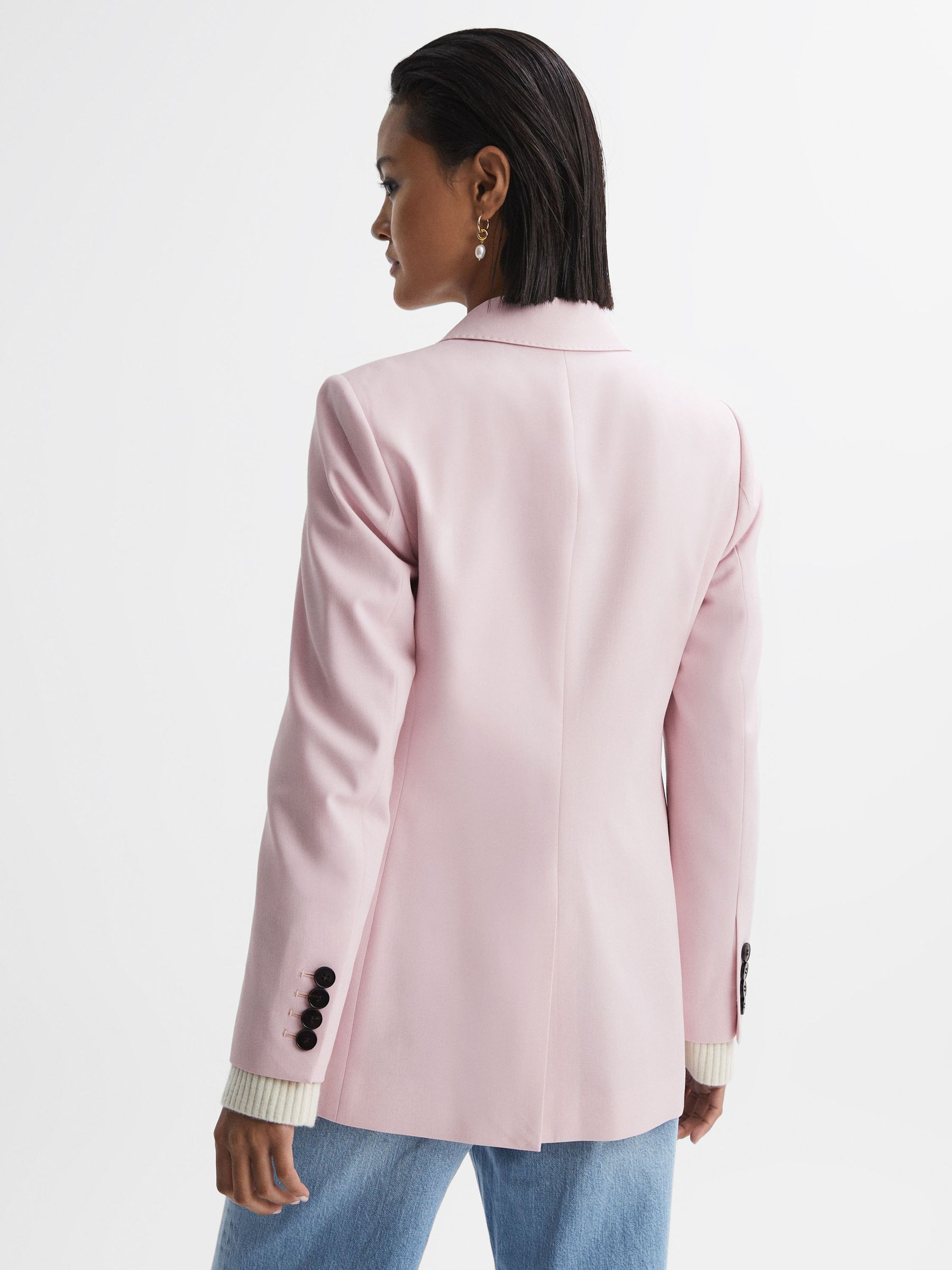 Tailored Wool Blend Double Breasted Blazer in Pink - Image 5 of 7