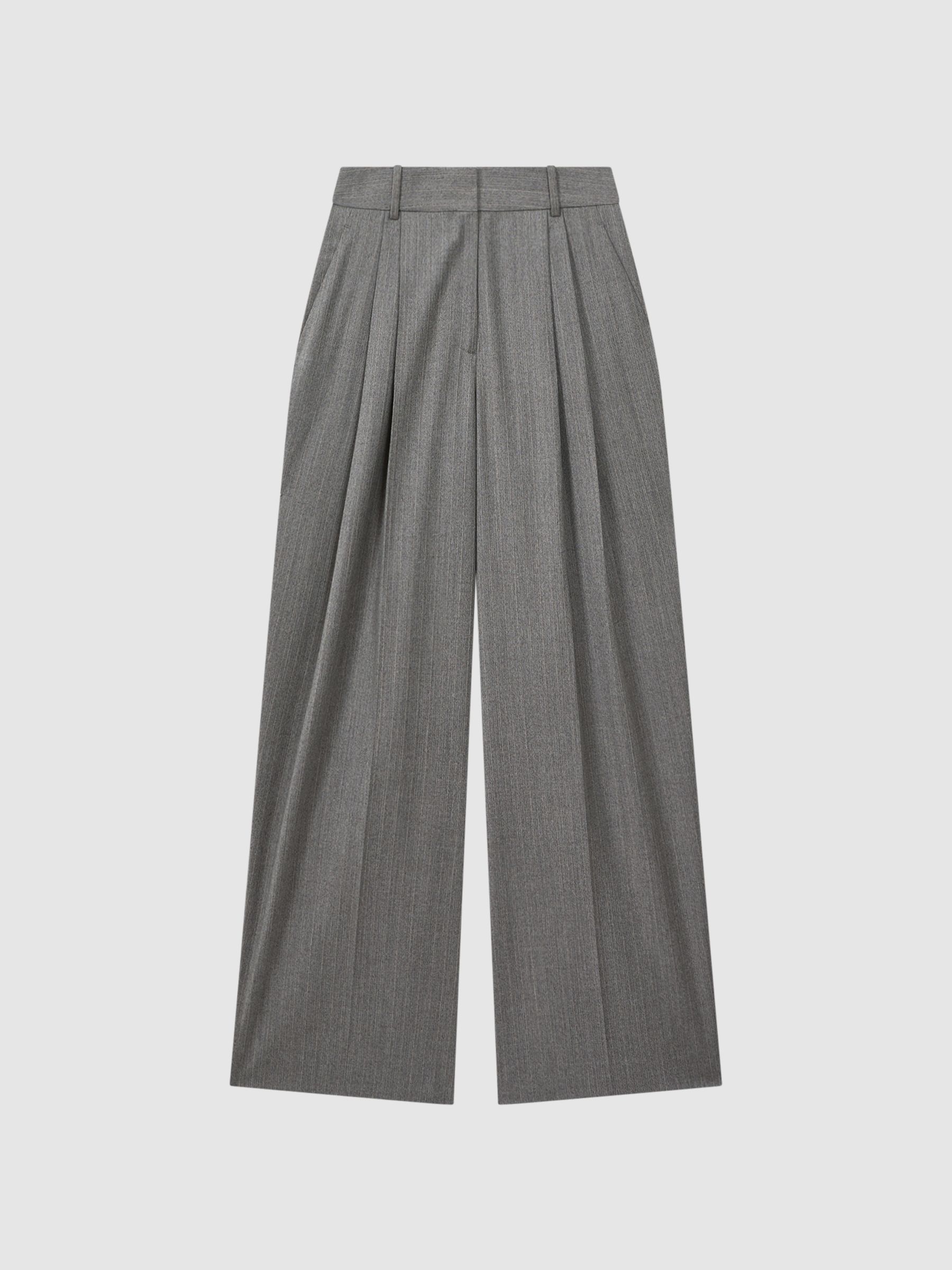 Wool Blend Pinstripe Wide Leg Trousers in Grey - Image 2 of 5