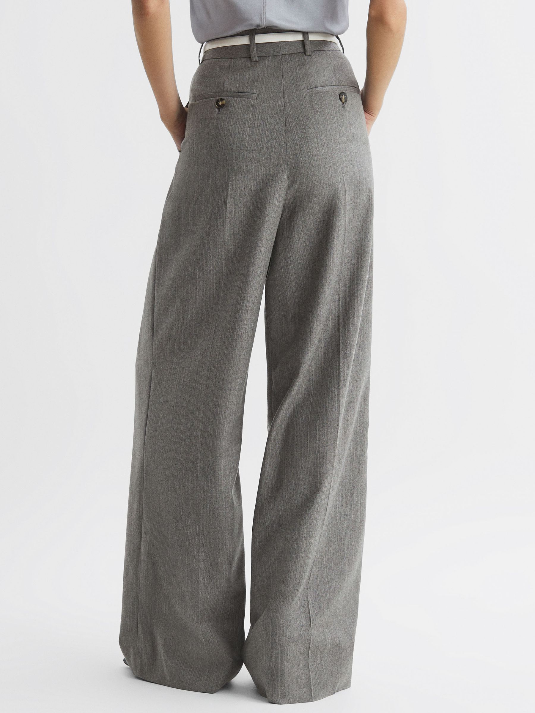 Wool Blend Pinstripe Wide Leg Trousers in Grey - Image 5 of 5