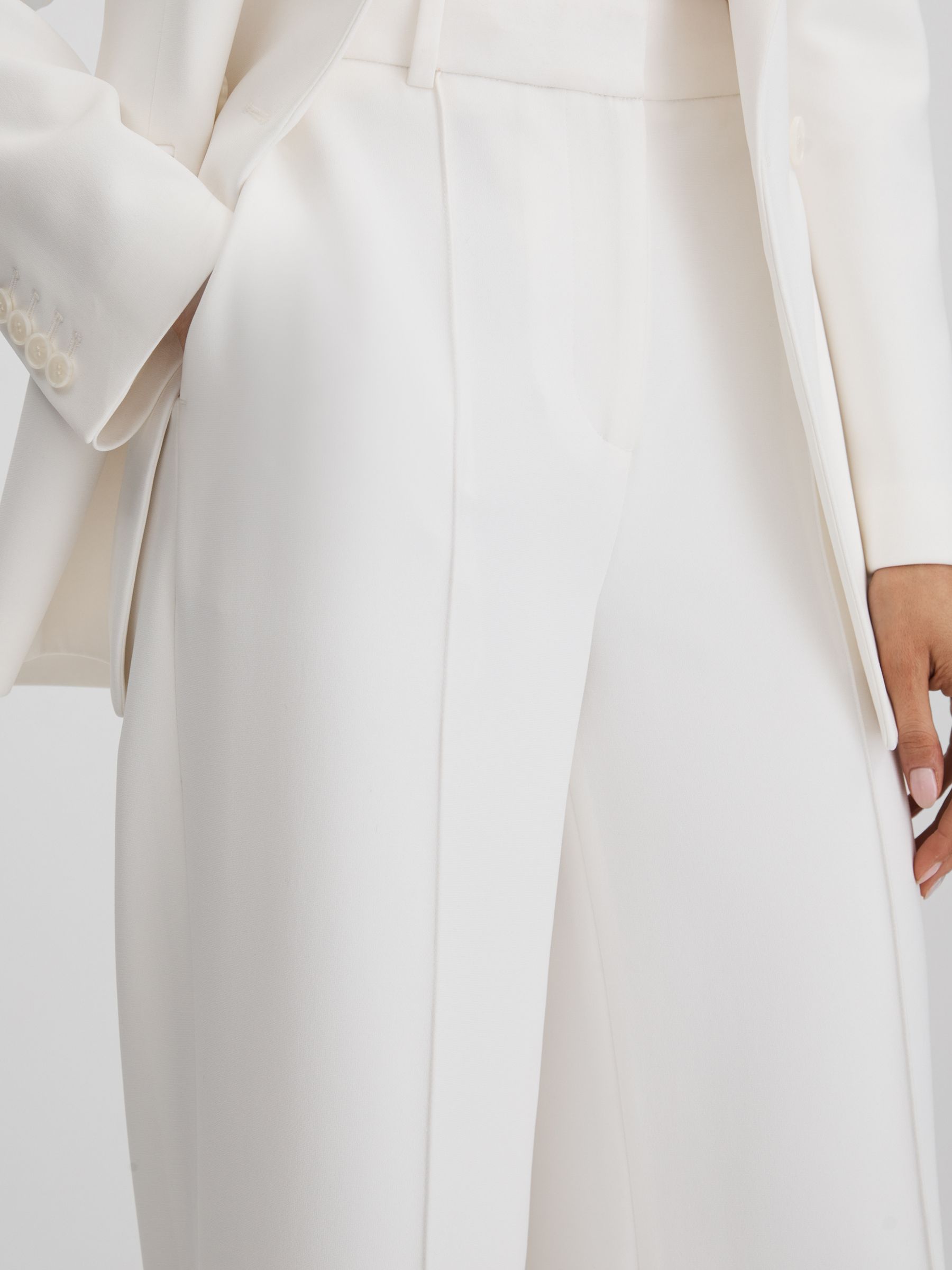 Crepe Wide Leg Suit Trousers in White - Image 4 of 7