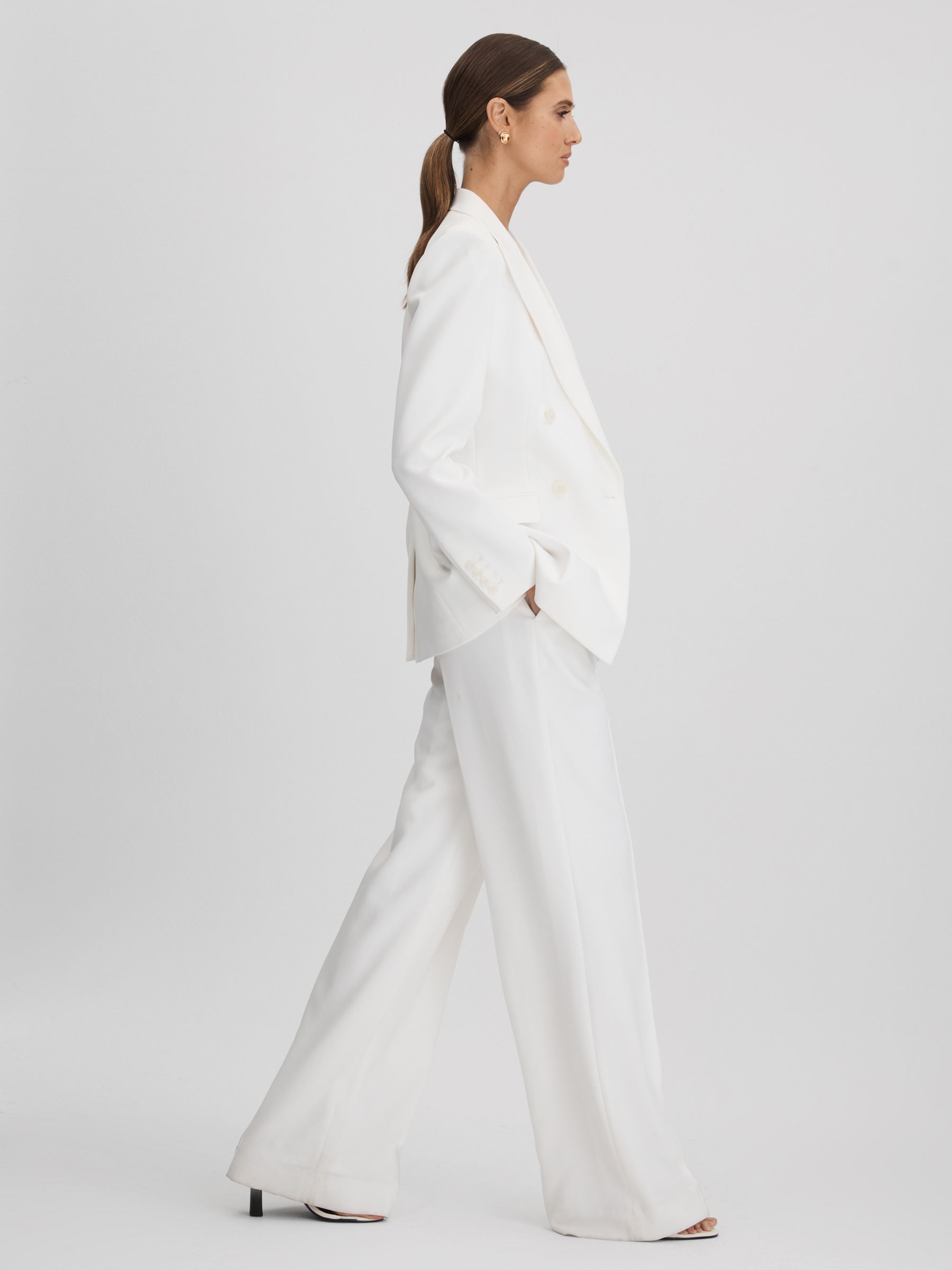 Crepe Wide Leg Suit Trousers in White - Image 5 of 7