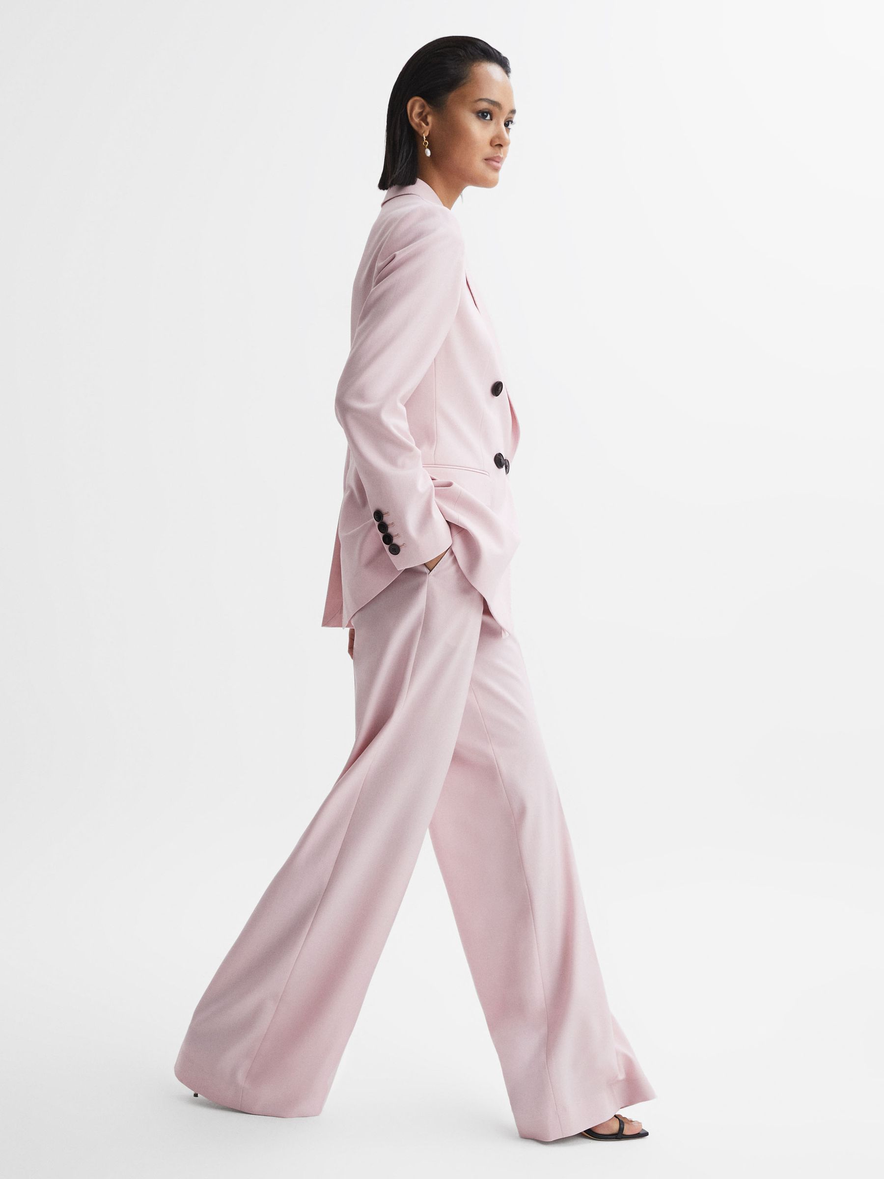 Wool Blend Mid Rise Wide Leg Trousers in Pink - Image 3 of 5