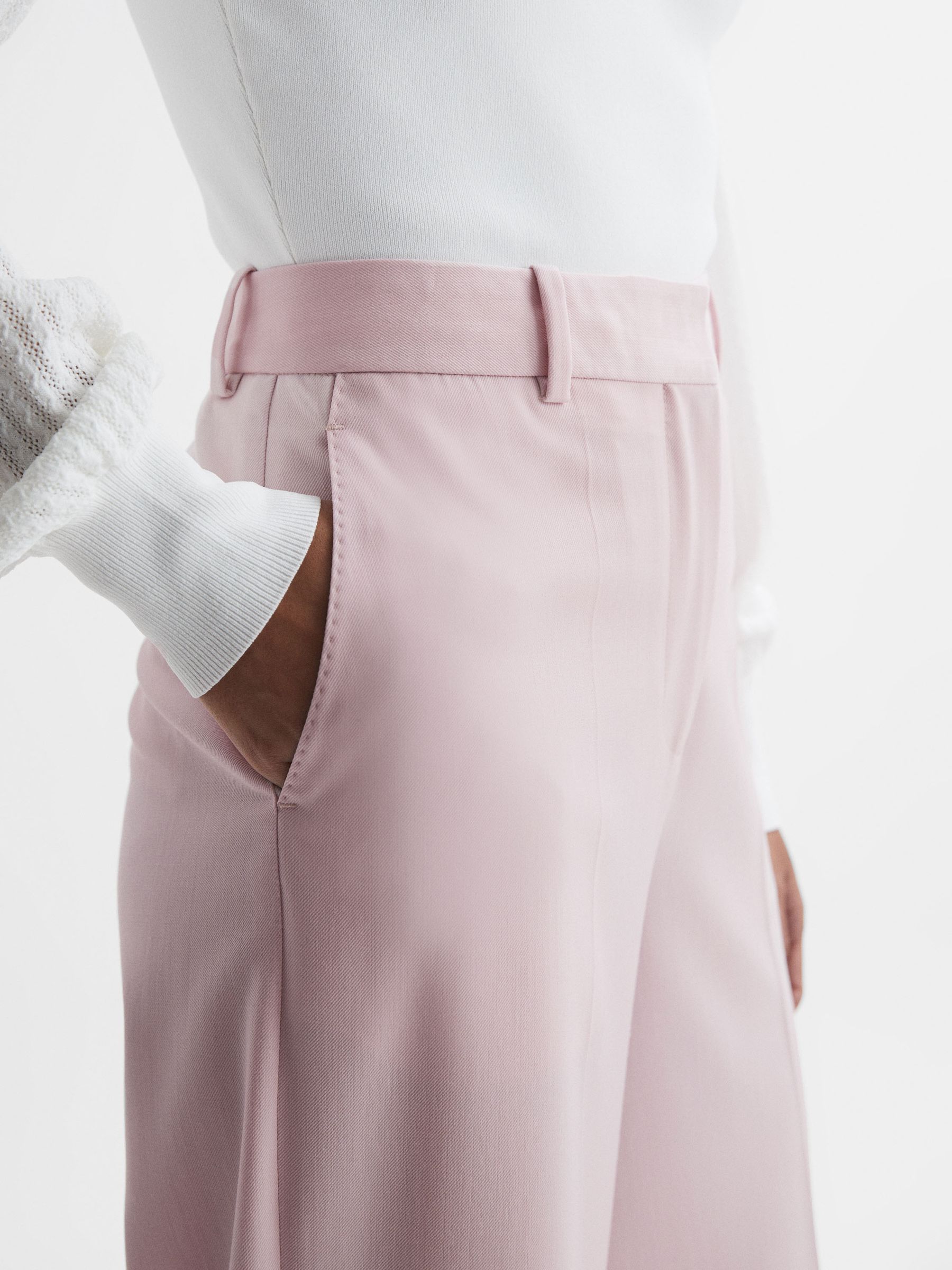 Wool Blend Mid Rise Wide Leg Trousers in Pink - Image 4 of 5