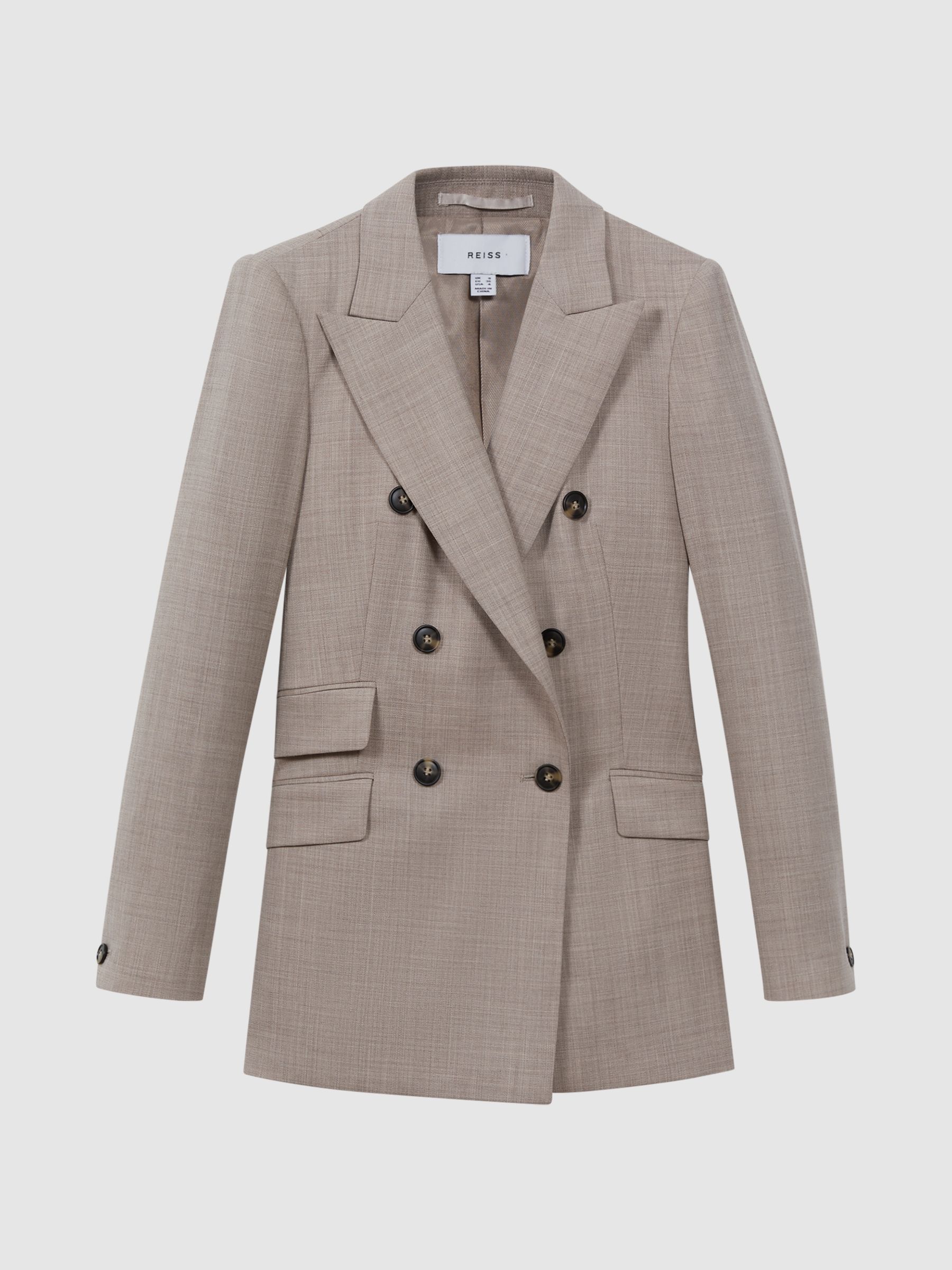 Tailored Wool Blend Double Breasted Suit Blazer in Oatmeal - Image 2 of 5