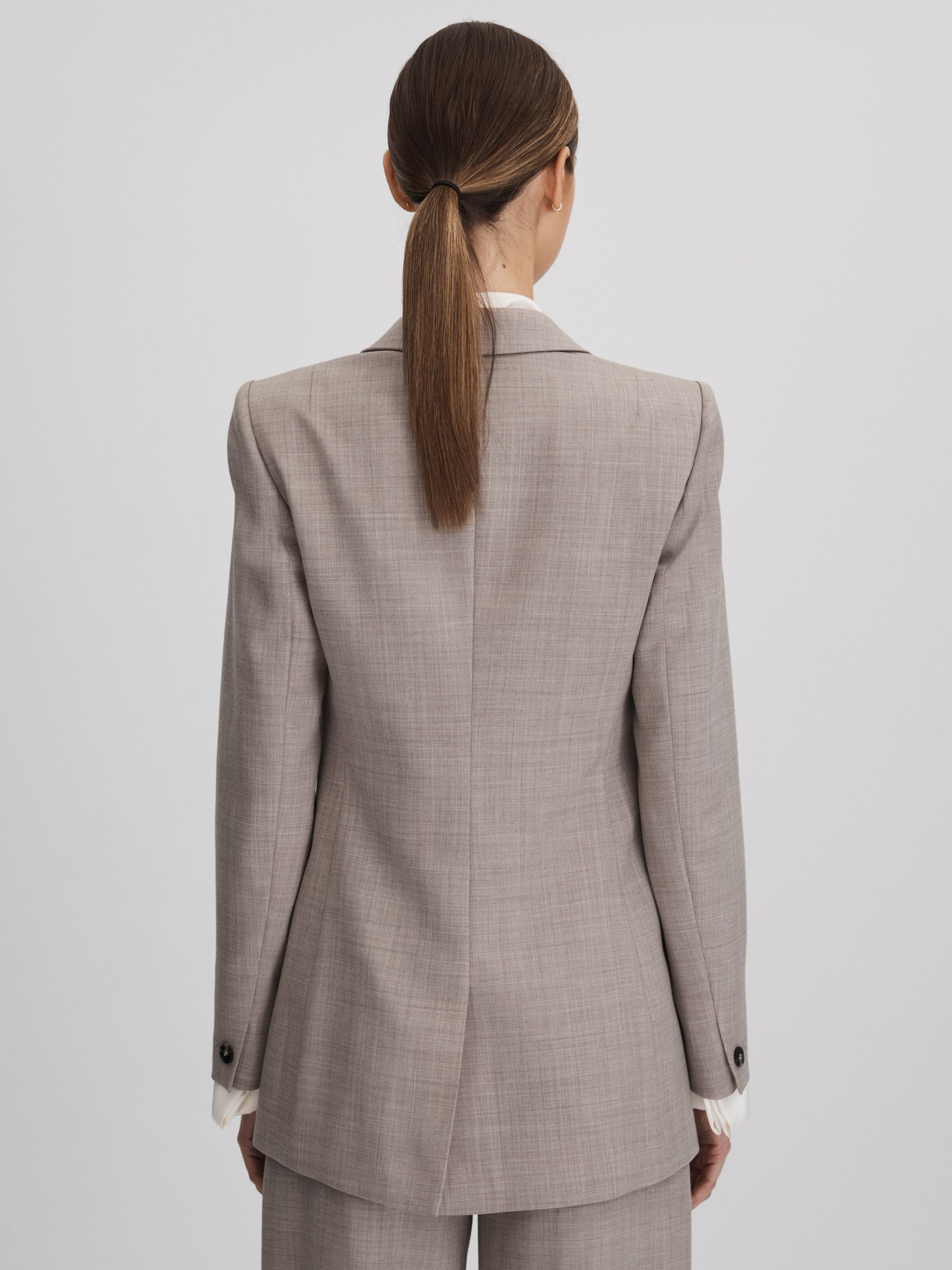 Tailored Wool Blend Double Breasted Suit Blazer in Oatmeal - Image 5 of 5