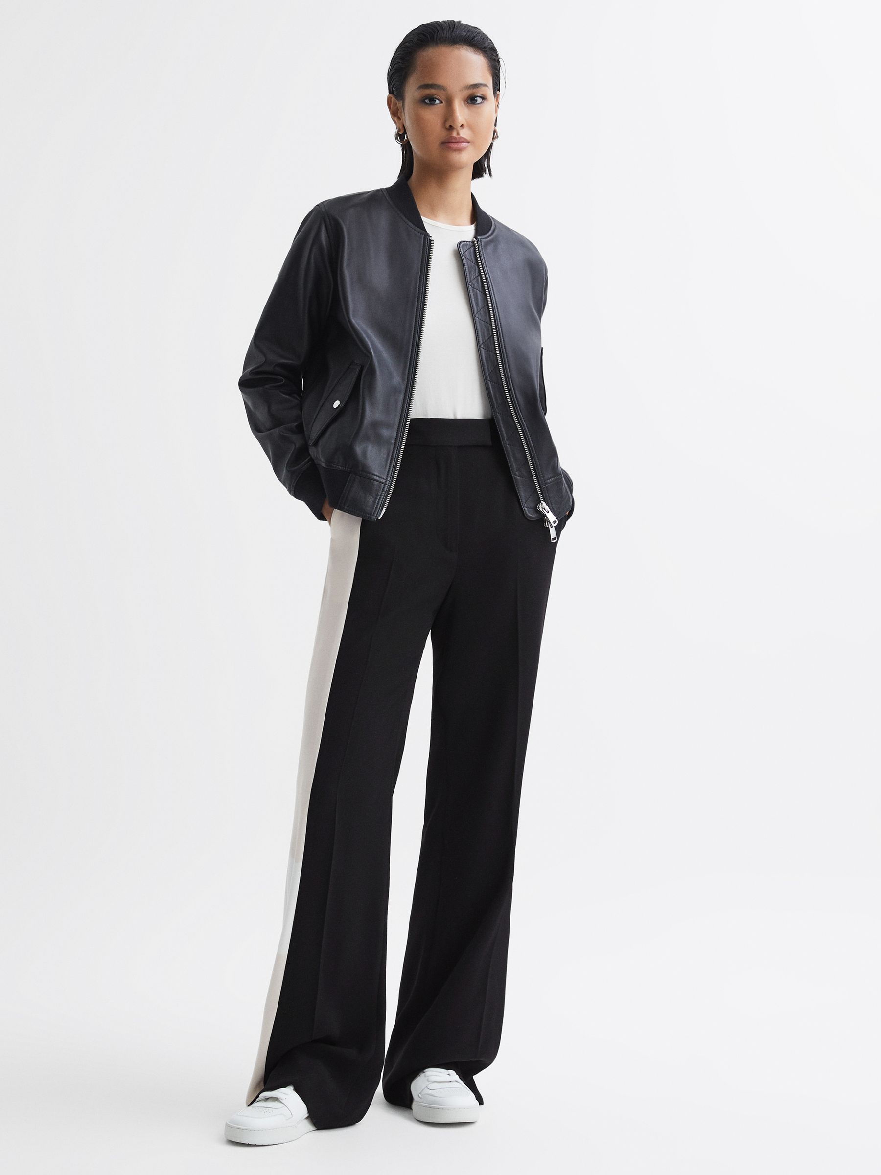 Petite Contrast Side Wide Leg Trousers in Black - Image 4 of 6