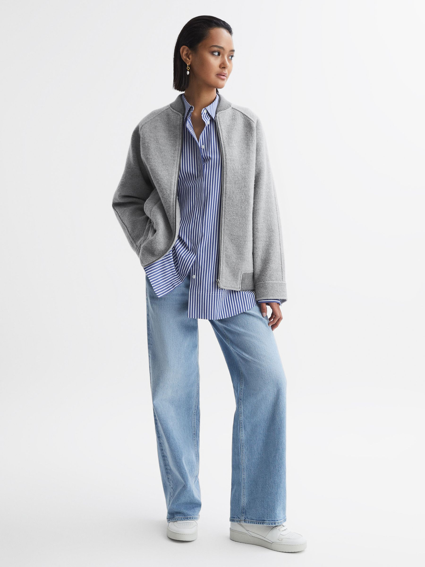 Wool Bomber Jacket in Charcoal - Image 3 of 8