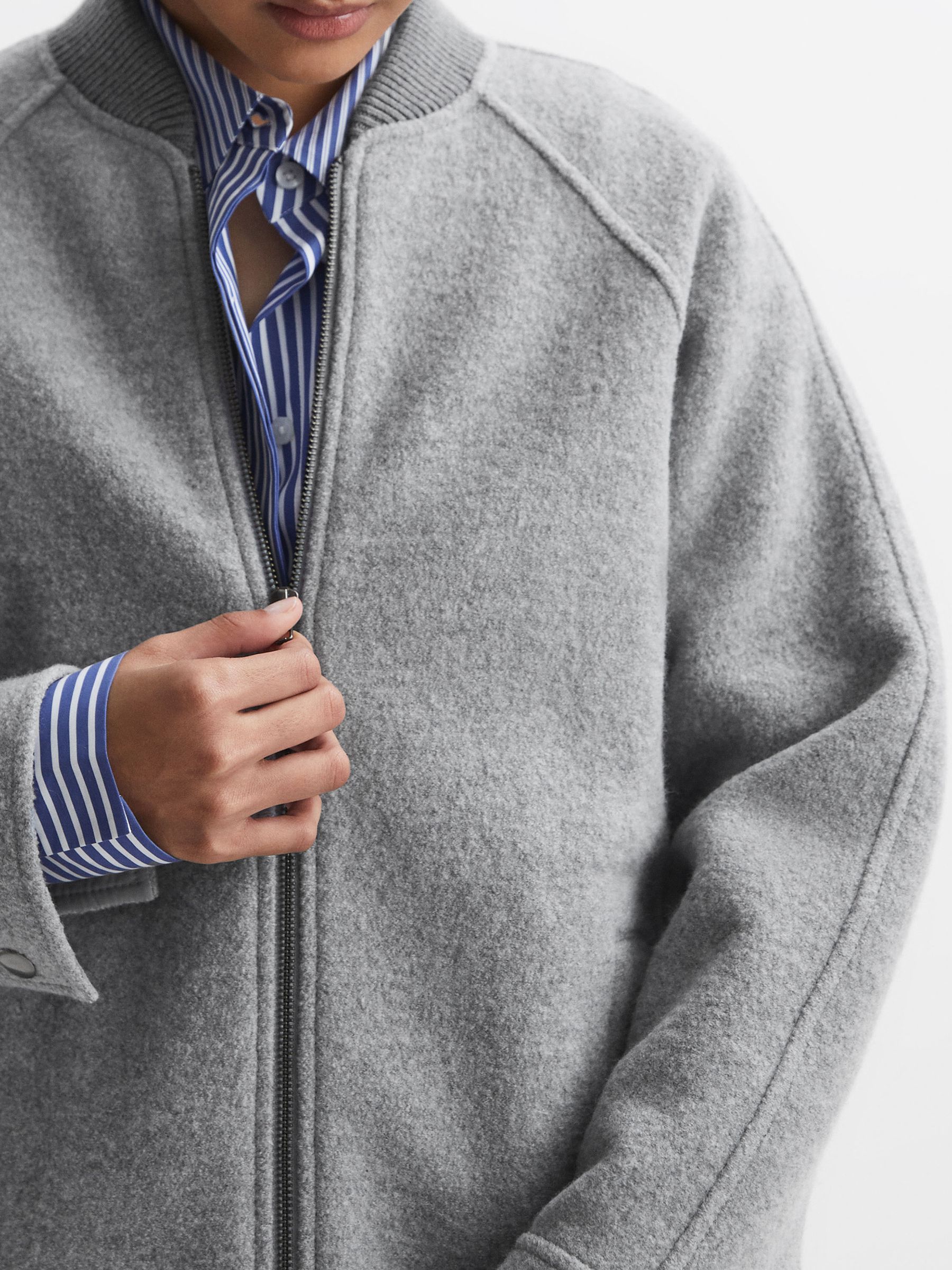 Wool Bomber Jacket in Charcoal - Image 4 of 8