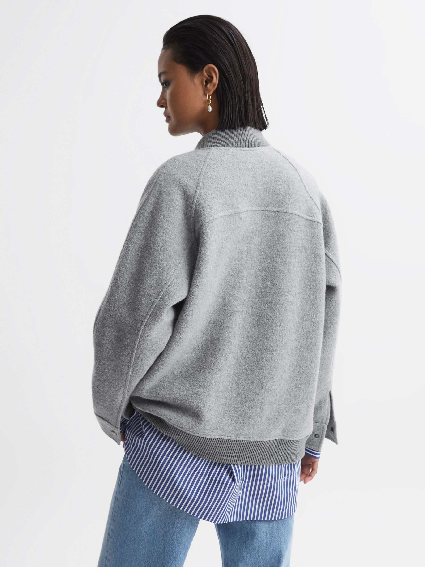 Wool Bomber Jacket in Charcoal - Image 5 of 8