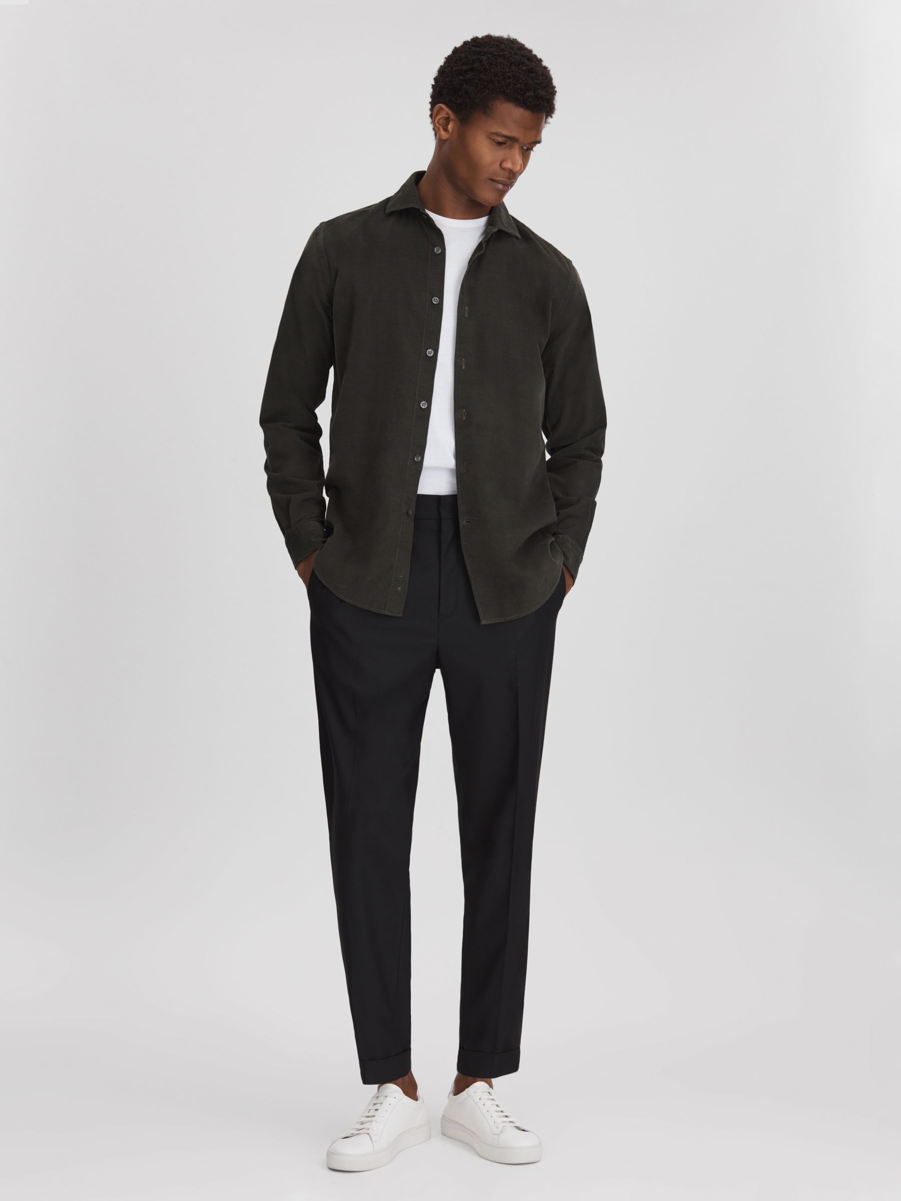 Corduroy Cutaway Collar Shirt in Khaki - Image 3 of 6